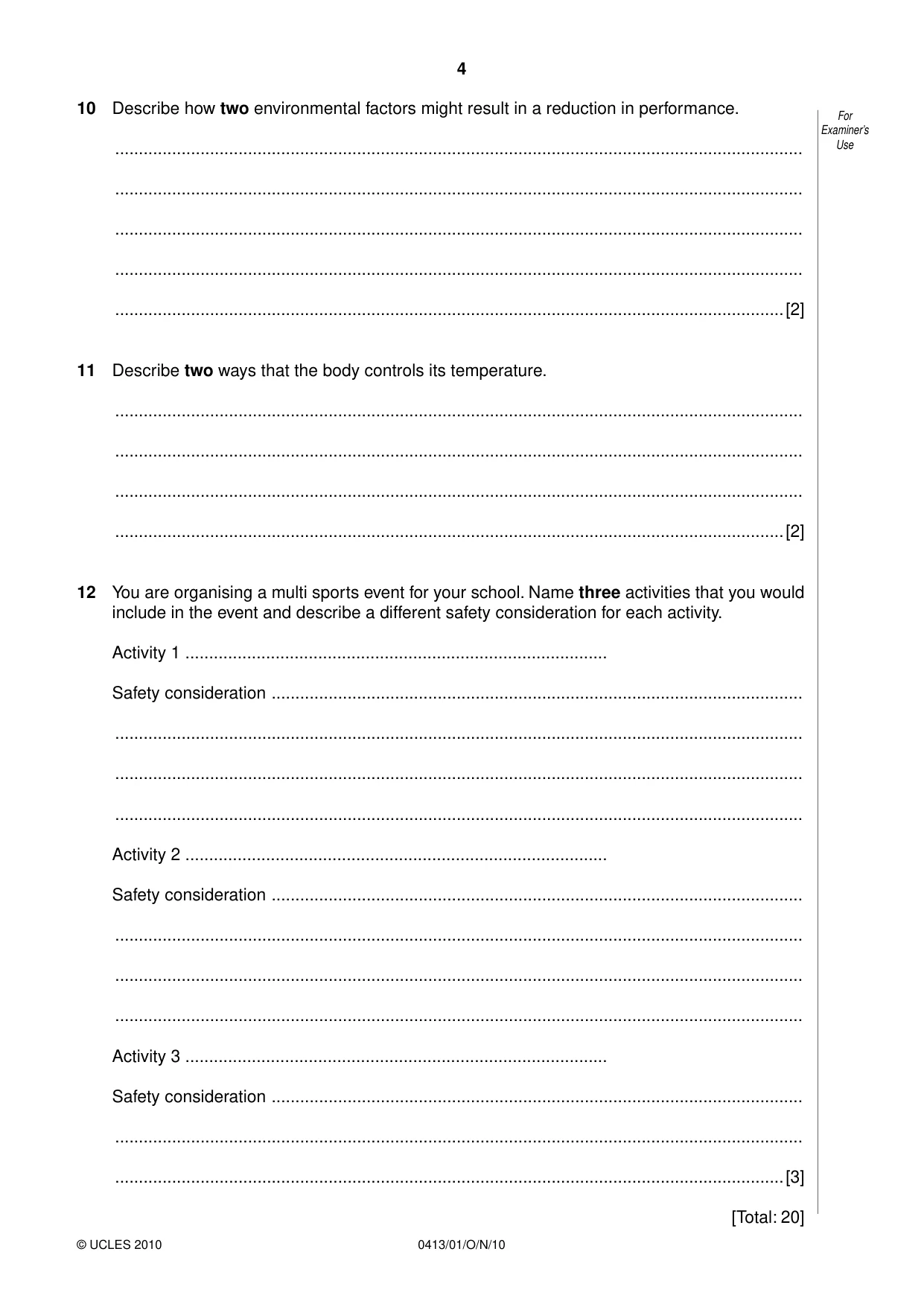 Cambridge IGCSE Physical Education 0413 2010 Oct/Nov Paper 1 · Variant 1 question paper, page 4 of 16