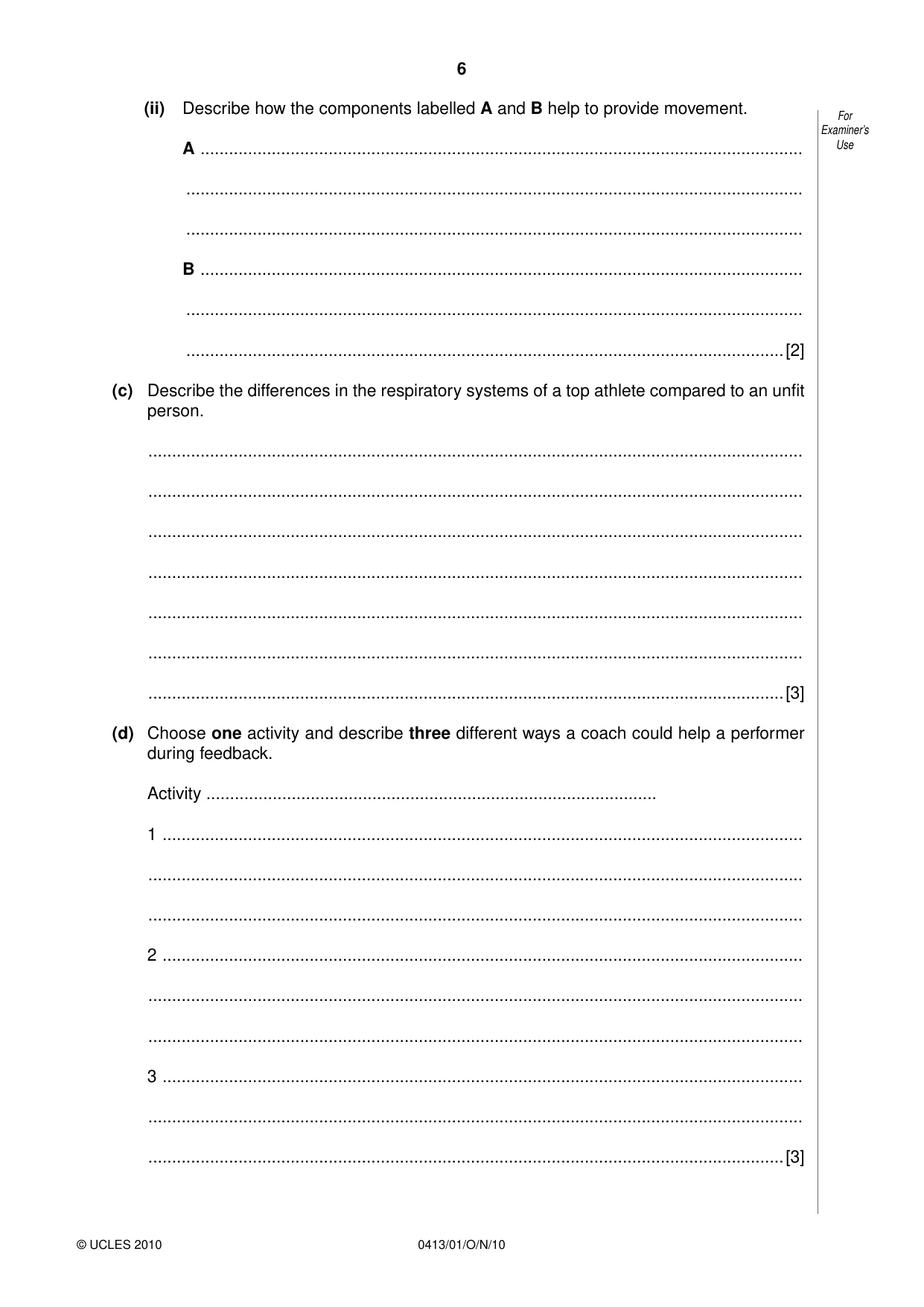 Cambridge IGCSE Physical Education 0413 2010 Oct/Nov Paper 1 · Variant 1 question paper, page 6 of 16