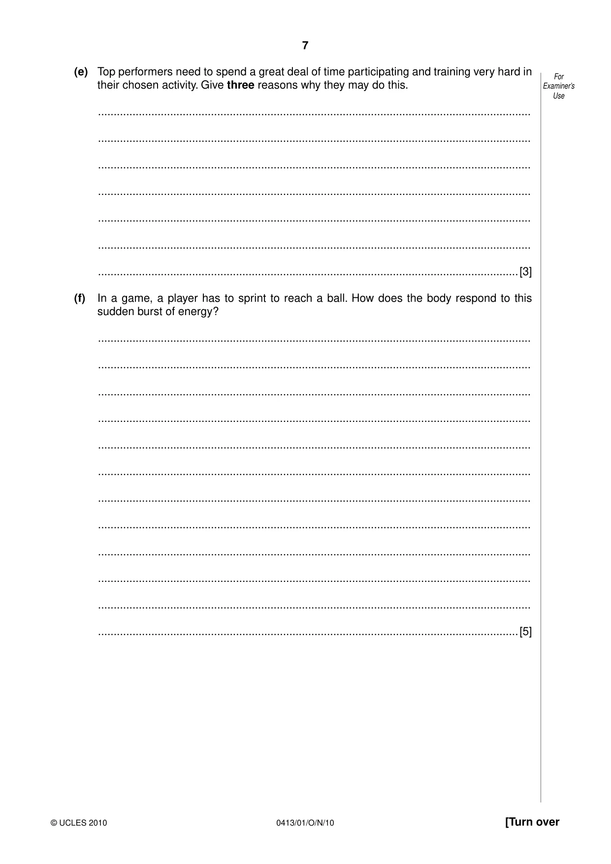 Cambridge IGCSE Physical Education 0413 2010 Oct/Nov Paper 1 · Variant 1 question paper, page 7 of 16