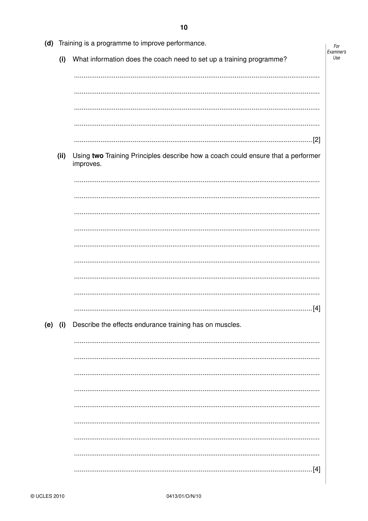 Cambridge IGCSE Physical Education 0413 2010 Oct/Nov Paper 1 · Variant 1 question paper, page 10 of 16