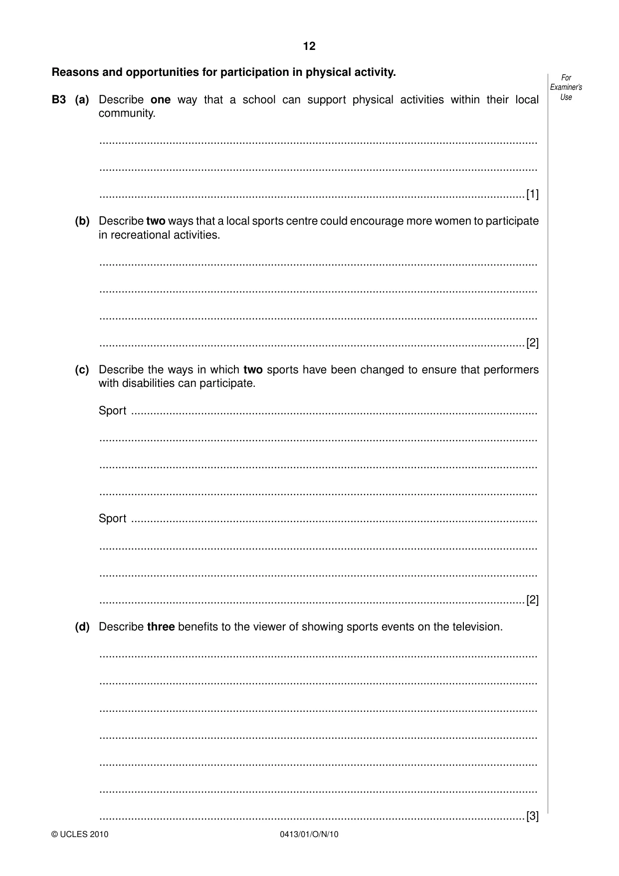Cambridge IGCSE Physical Education 0413 2010 Oct/Nov Paper 1 · Variant 1 question paper, page 12 of 16