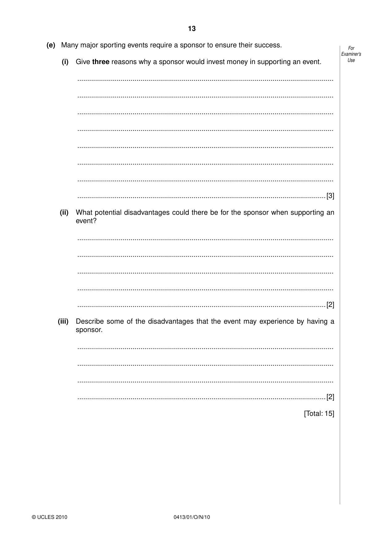 Cambridge IGCSE Physical Education 0413 2010 Oct/Nov Paper 1 · Variant 1 question paper, page 13 of 16