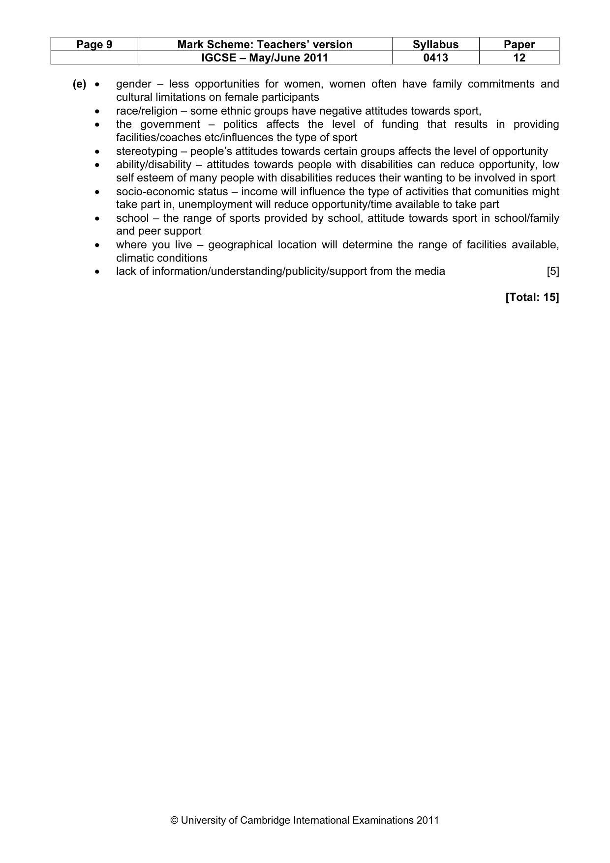 Mark scheme, page 9 of 9