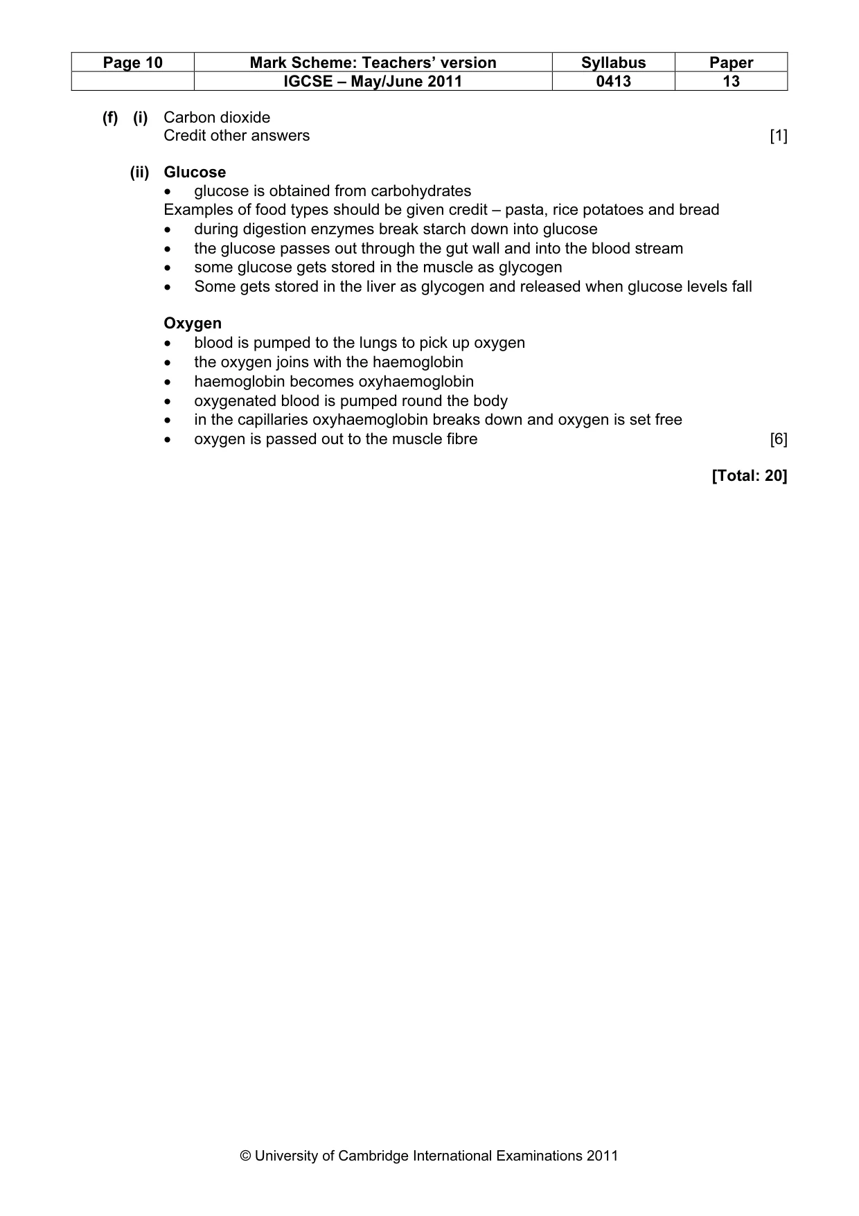 Mark scheme, page 10 of 11
