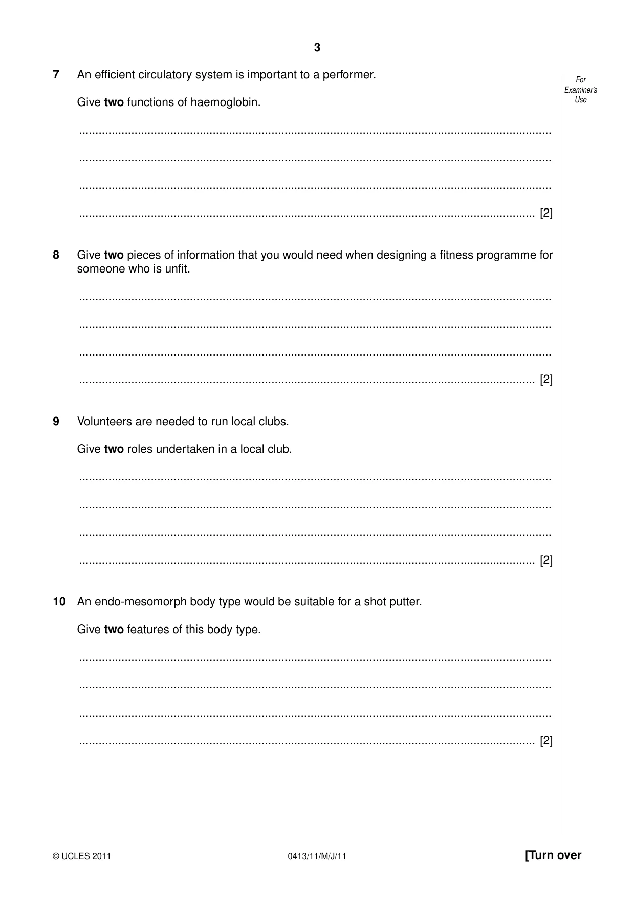 Cambridge IGCSE Physical Education 0413 2011 May/June Paper 1 · Variant 1 question paper, page 3 of 12