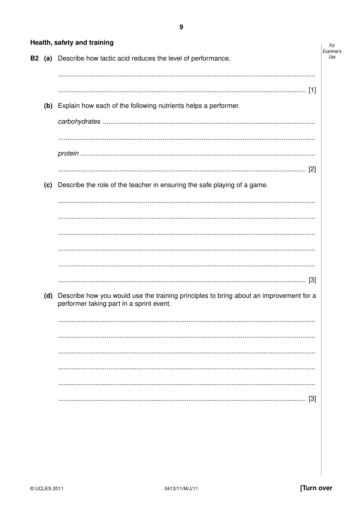 Cambridge IGCSE Physical Education 0413 2011 May/June Paper 1 · Variant 1 question paper, page 9 of 12