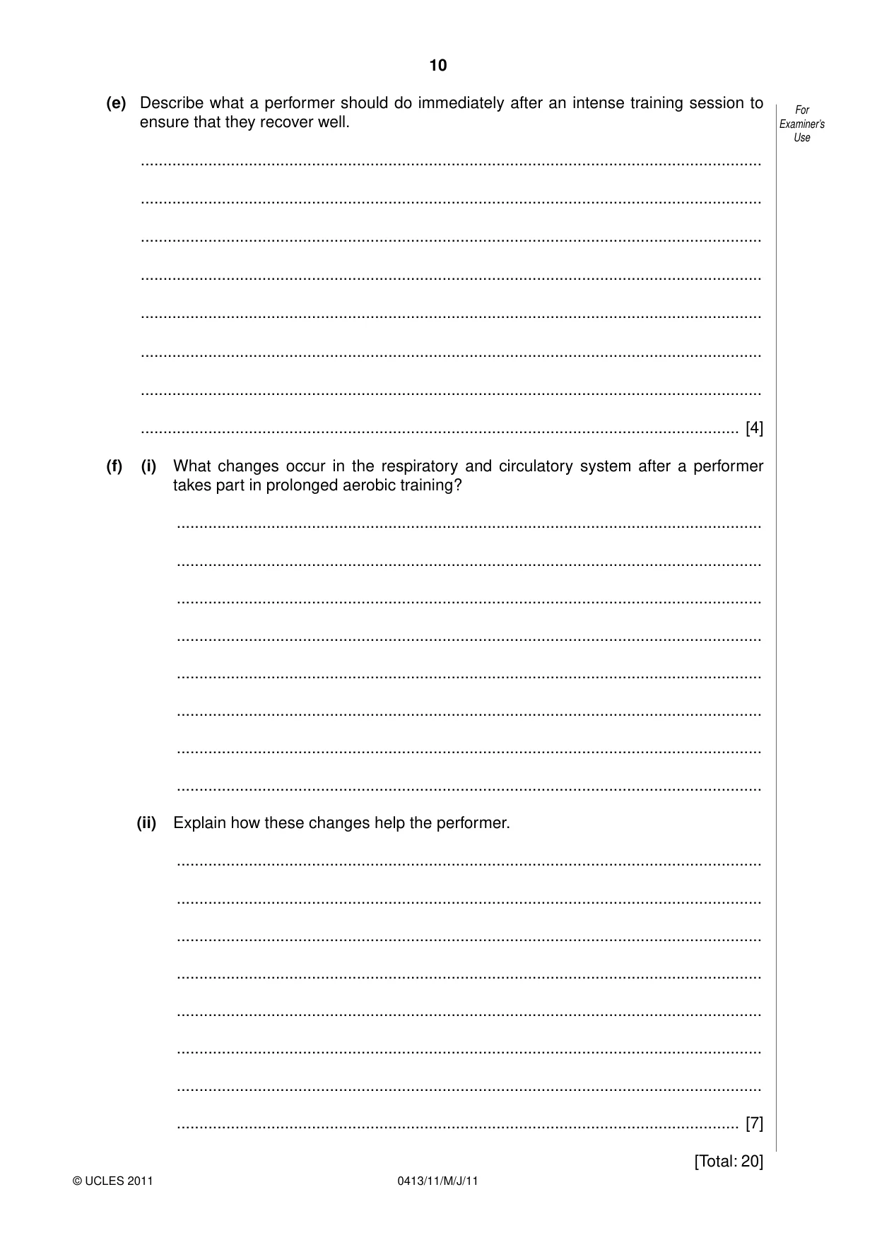 Cambridge IGCSE Physical Education 0413 2011 May/June Paper 1 · Variant 1 question paper, page 10 of 12