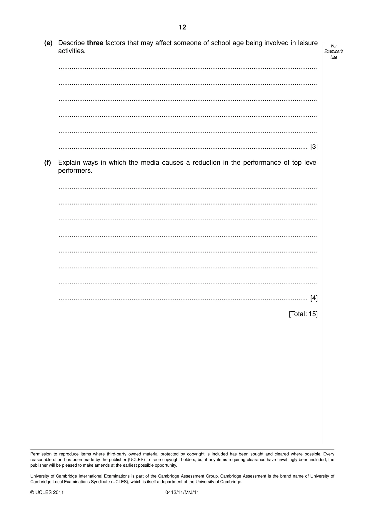Cambridge IGCSE Physical Education 0413 2011 May/June Paper 1 · Variant 1 question paper, page 12 of 12