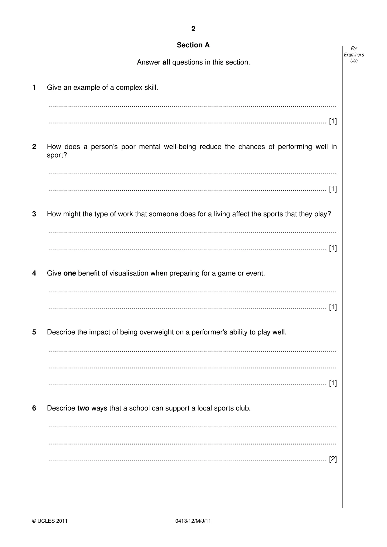 Cambridge IGCSE Physical Education 0413 2011 May/June Paper 1 · Variant 2 question paper, page 2 of 12