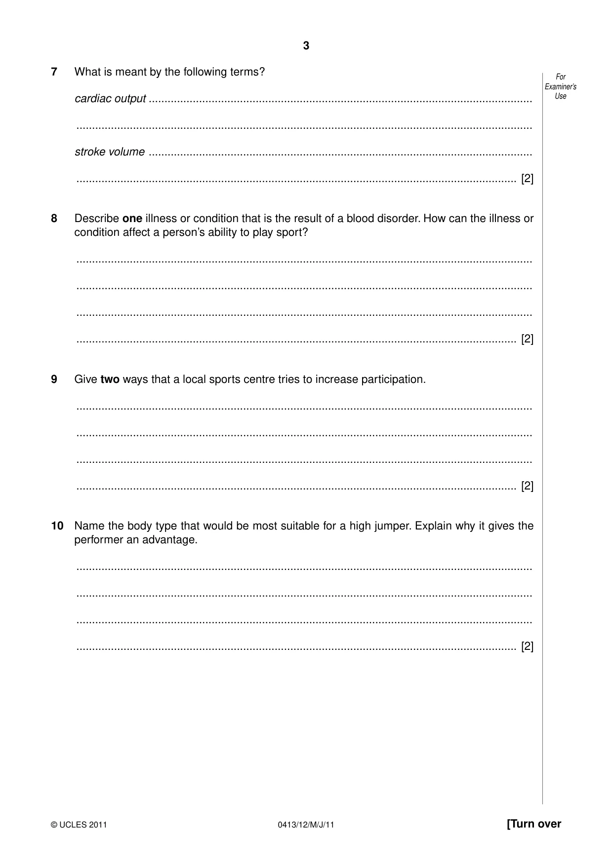 Cambridge IGCSE Physical Education 0413 2011 May/June Paper 1 · Variant 2 question paper, page 3 of 12