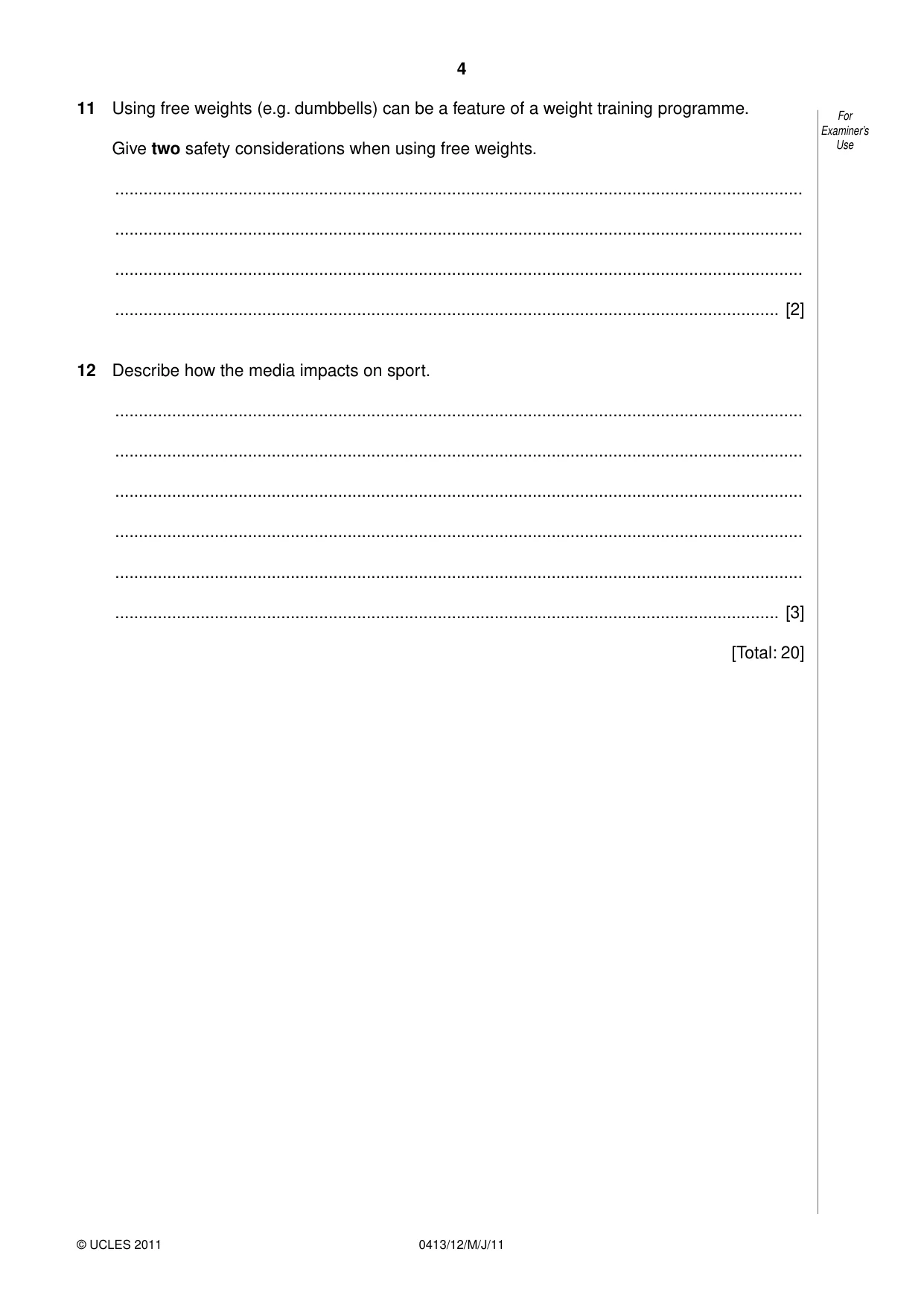 Cambridge IGCSE Physical Education 0413 2011 May/June Paper 1 · Variant 2 question paper, page 4 of 12