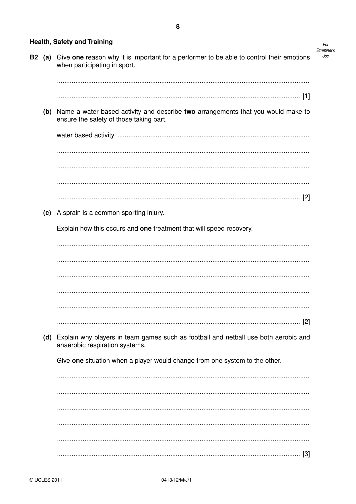 Cambridge IGCSE Physical Education 0413 2011 May/June Paper 1 · Variant 2 question paper, page 8 of 12