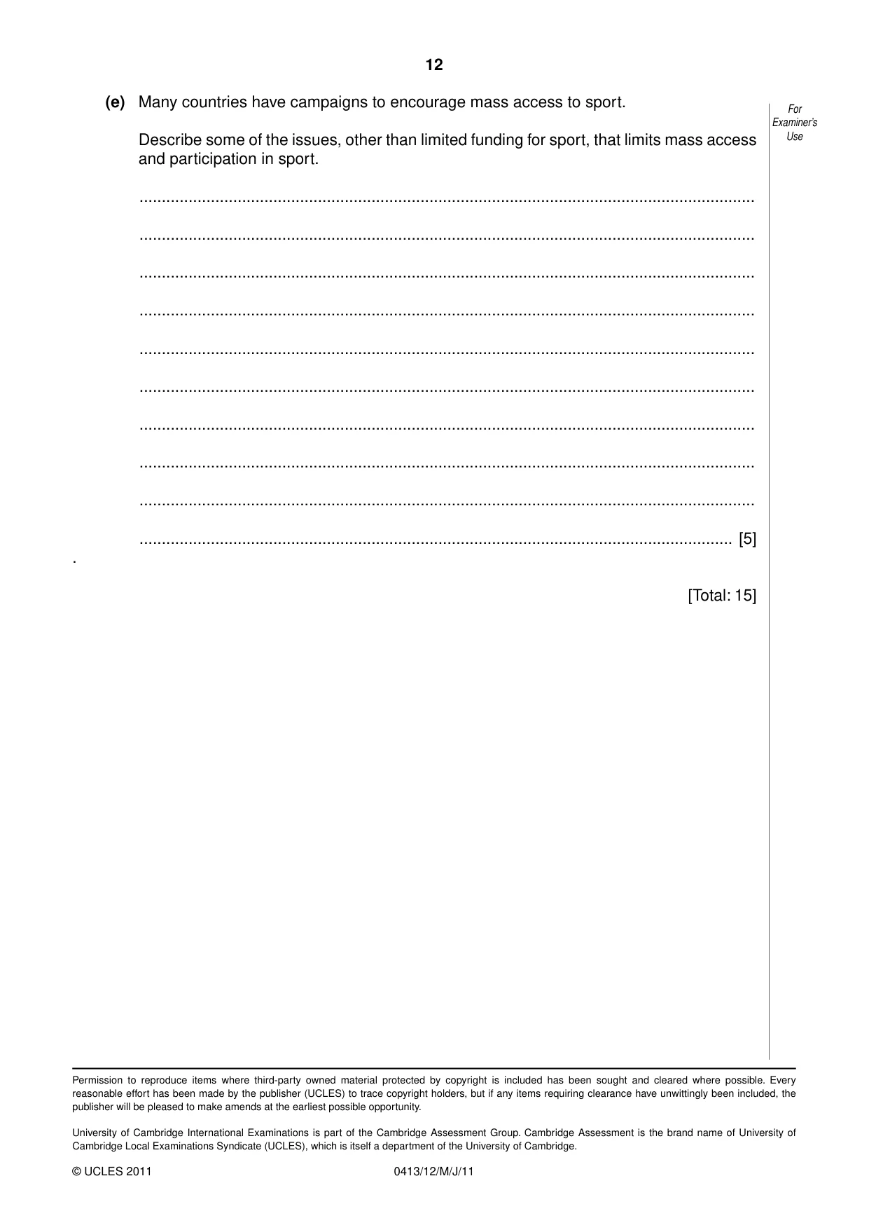 Cambridge IGCSE Physical Education 0413 2011 May/June Paper 1 · Variant 2 question paper, page 12 of 12
