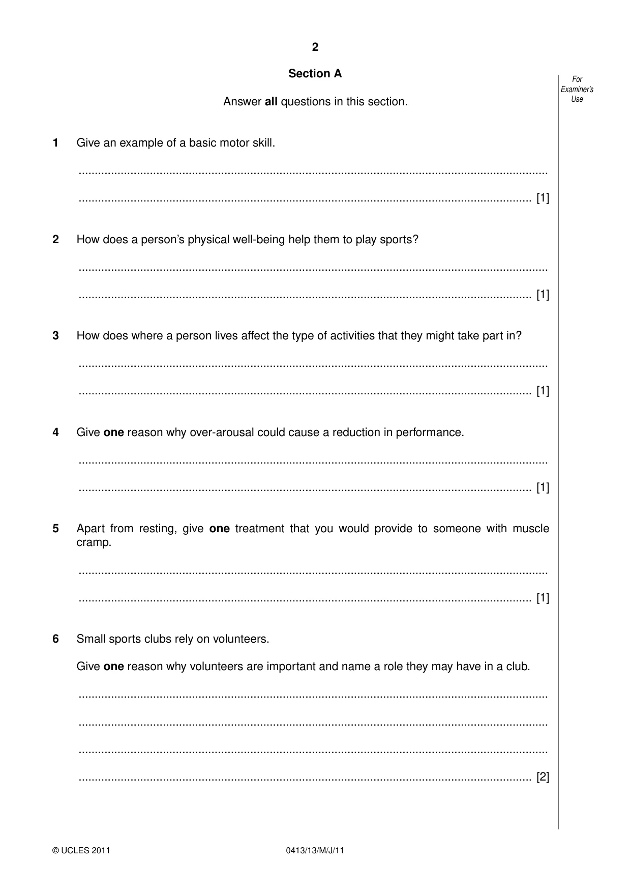 Cambridge IGCSE Physical Education 0413 2011 May/June Paper 1 · Variant 3 question paper, page 2 of 12