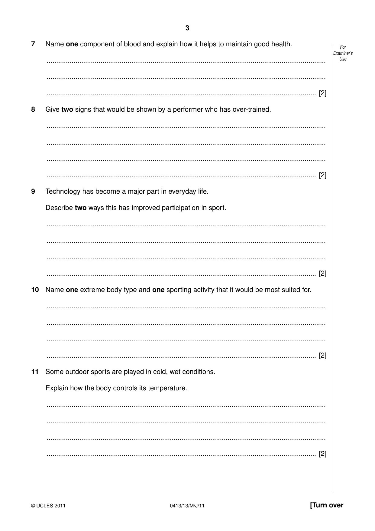 Cambridge IGCSE Physical Education 0413 2011 May/June Paper 1 · Variant 3 question paper, page 3 of 12