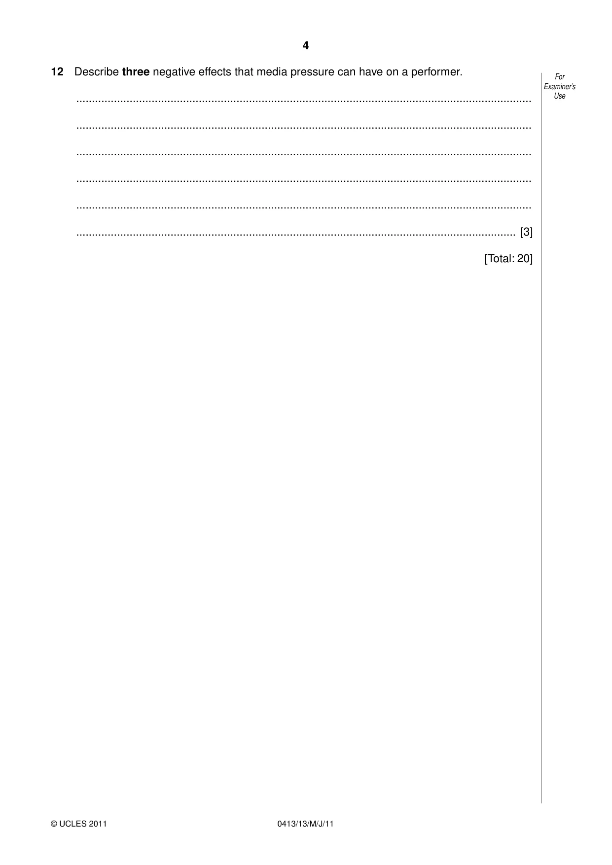 Cambridge IGCSE Physical Education 0413 2011 May/June Paper 1 · Variant 3 question paper, page 4 of 12
