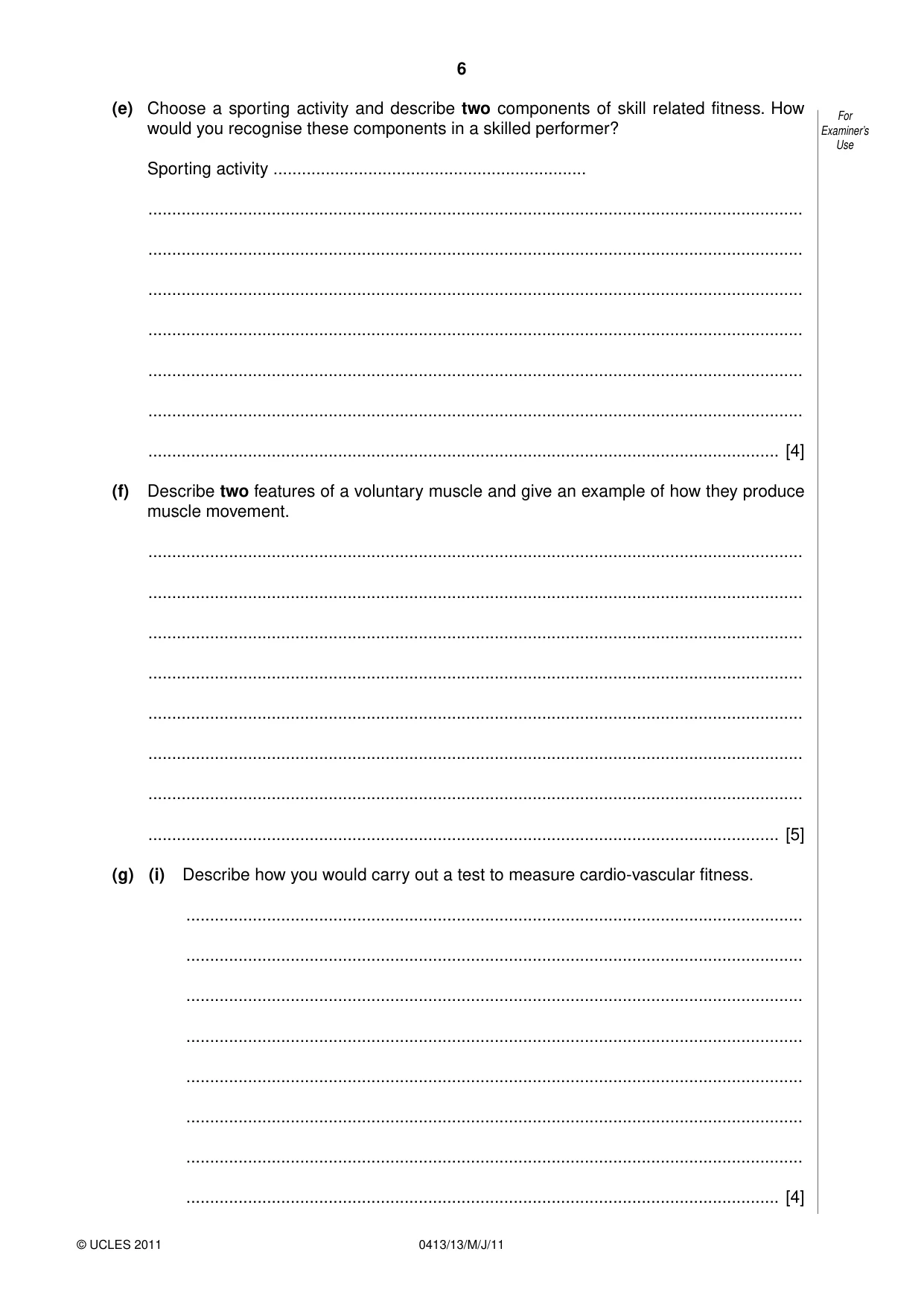 Cambridge IGCSE Physical Education 0413 2011 May/June Paper 1 · Variant 3 question paper, page 6 of 12