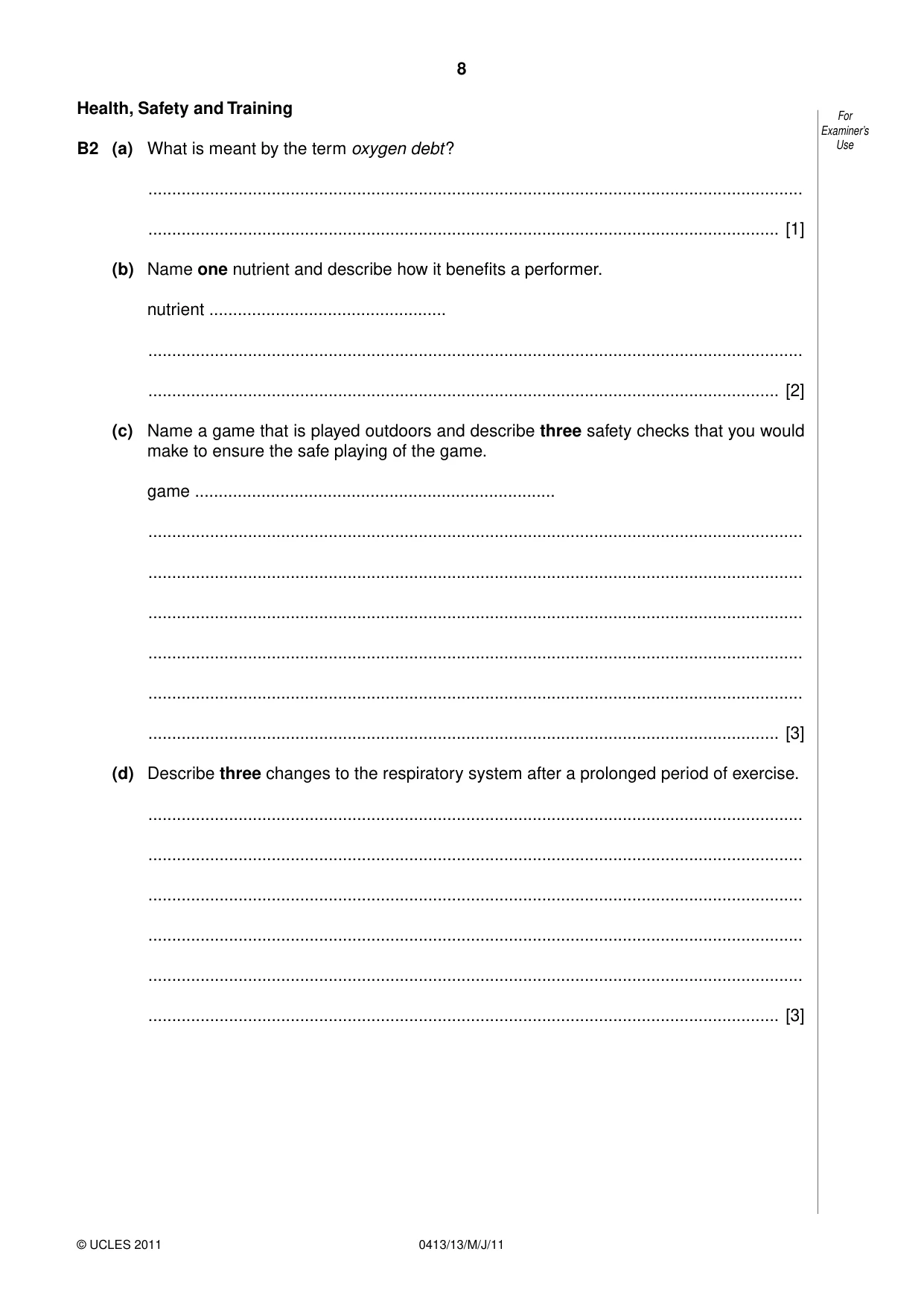 Cambridge IGCSE Physical Education 0413 2011 May/June Paper 1 · Variant 3 question paper, page 8 of 12