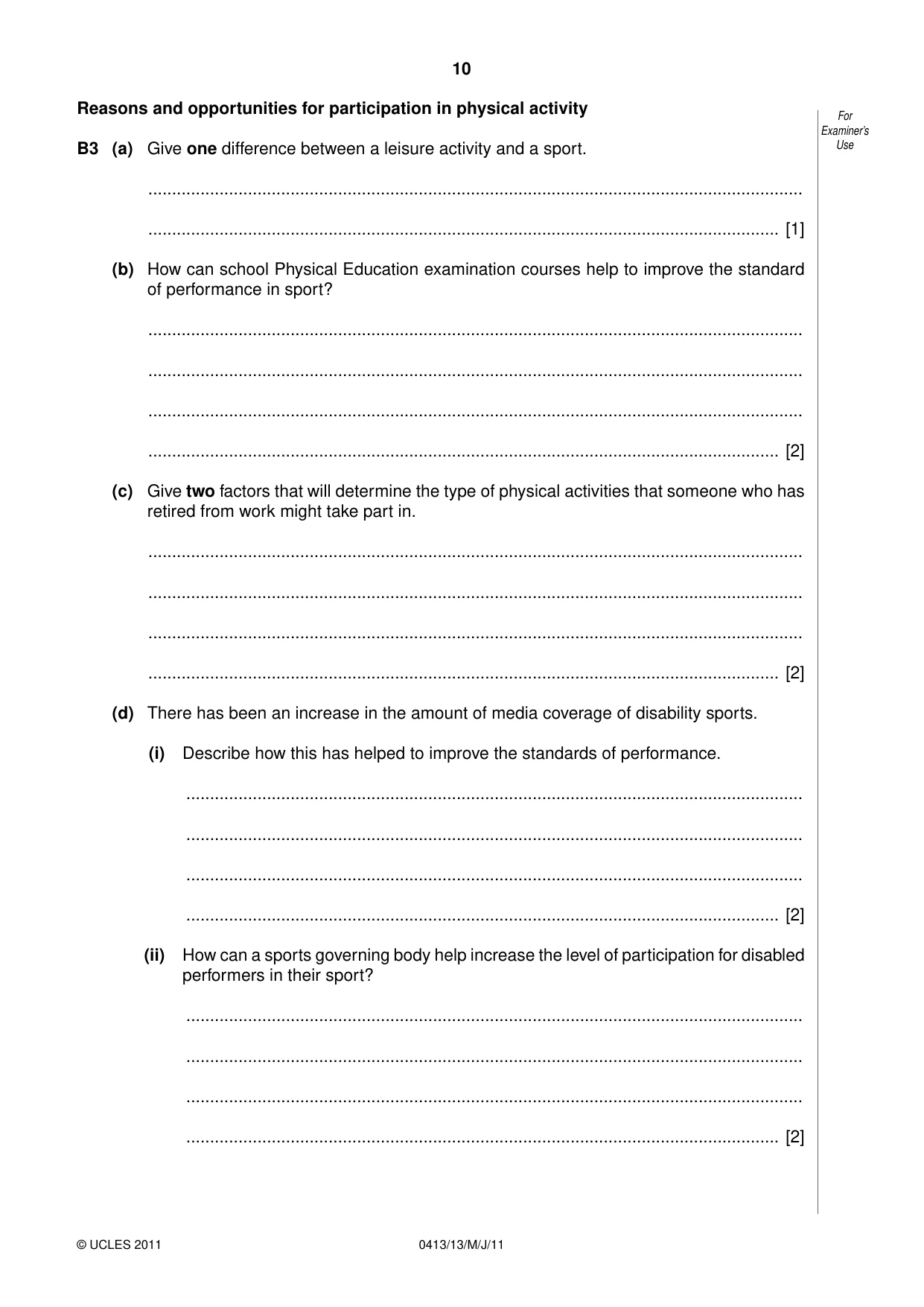 Cambridge IGCSE Physical Education 0413 2011 May/June Paper 1 · Variant 3 question paper, page 10 of 12