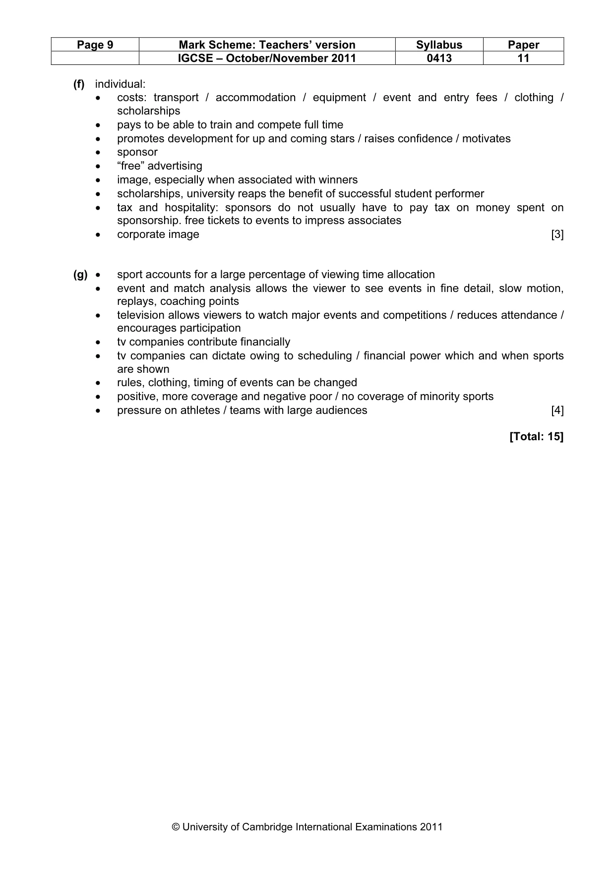 Mark scheme, page 9 of 9
