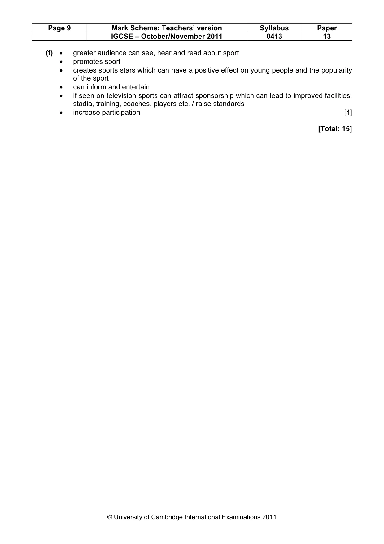 Mark scheme, page 9 of 9
