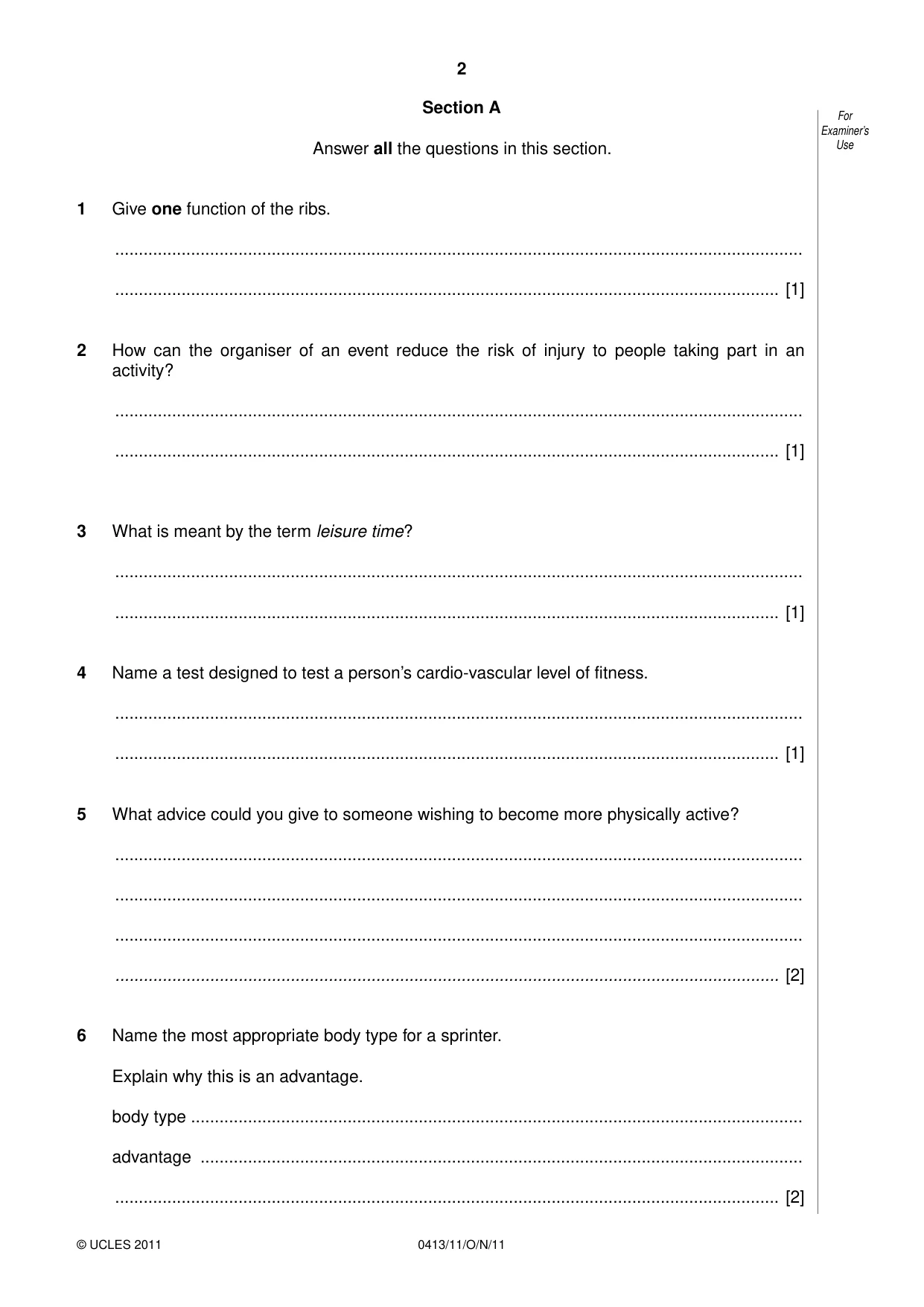 Cambridge IGCSE Physical Education 0413 2011 Oct/Nov Paper 1 · Variant 1 question paper, page 2 of 12