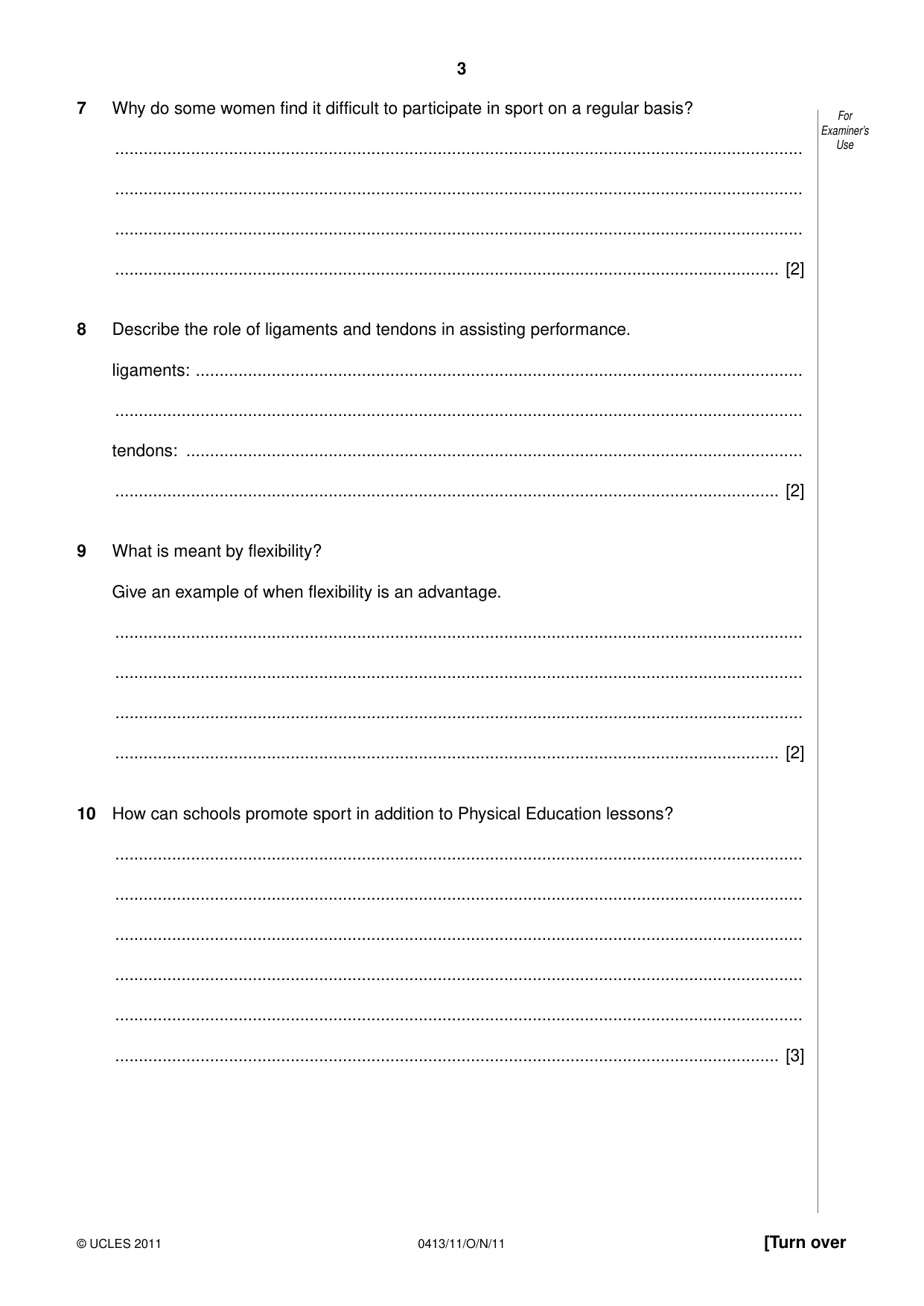 Cambridge IGCSE Physical Education 0413 2011 Oct/Nov Paper 1 · Variant 1 question paper, page 3 of 12