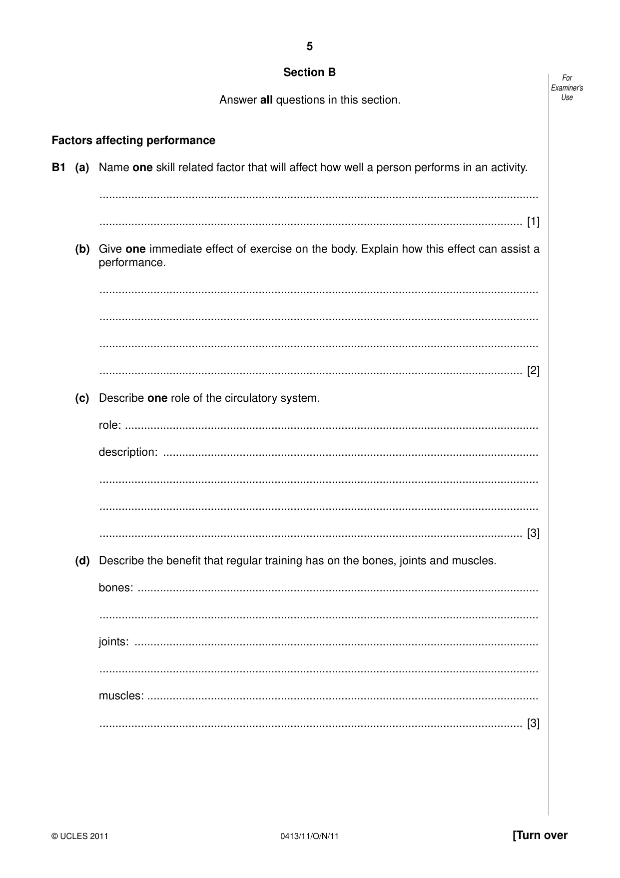 Cambridge IGCSE Physical Education 0413 2011 Oct/Nov Paper 1 · Variant 1 question paper, page 5 of 12