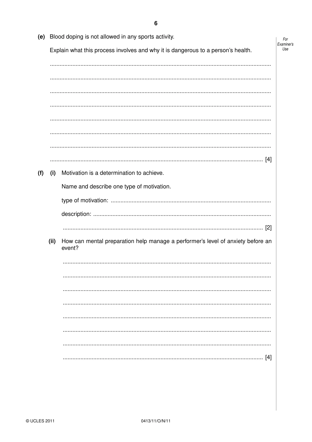 Cambridge IGCSE Physical Education 0413 2011 Oct/Nov Paper 1 · Variant 1 question paper, page 6 of 12