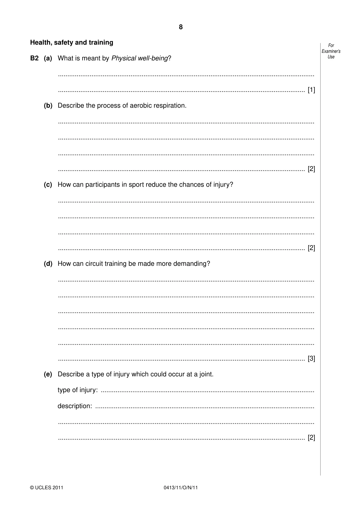 Cambridge IGCSE Physical Education 0413 2011 Oct/Nov Paper 1 · Variant 1 question paper, page 8 of 12