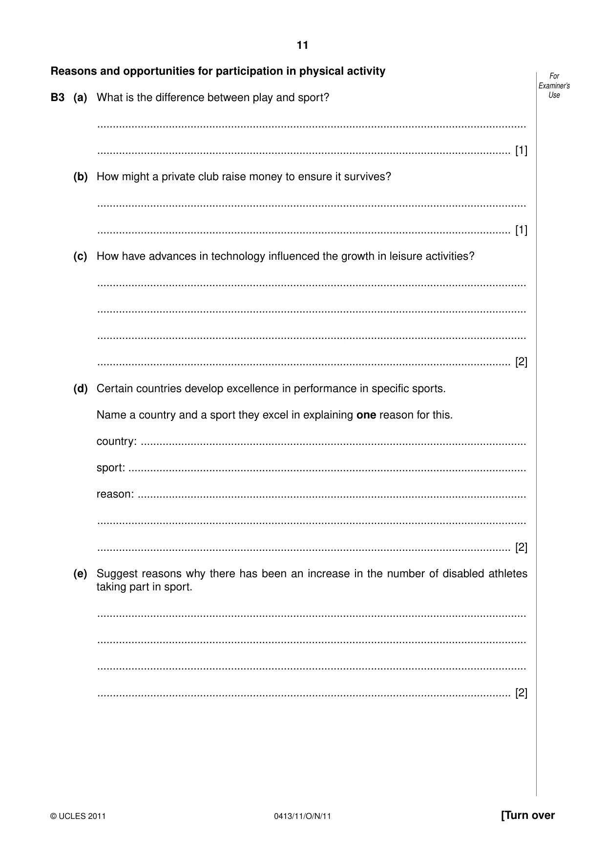 Cambridge IGCSE Physical Education 0413 2011 Oct/Nov Paper 1 · Variant 1 question paper, page 11 of 12