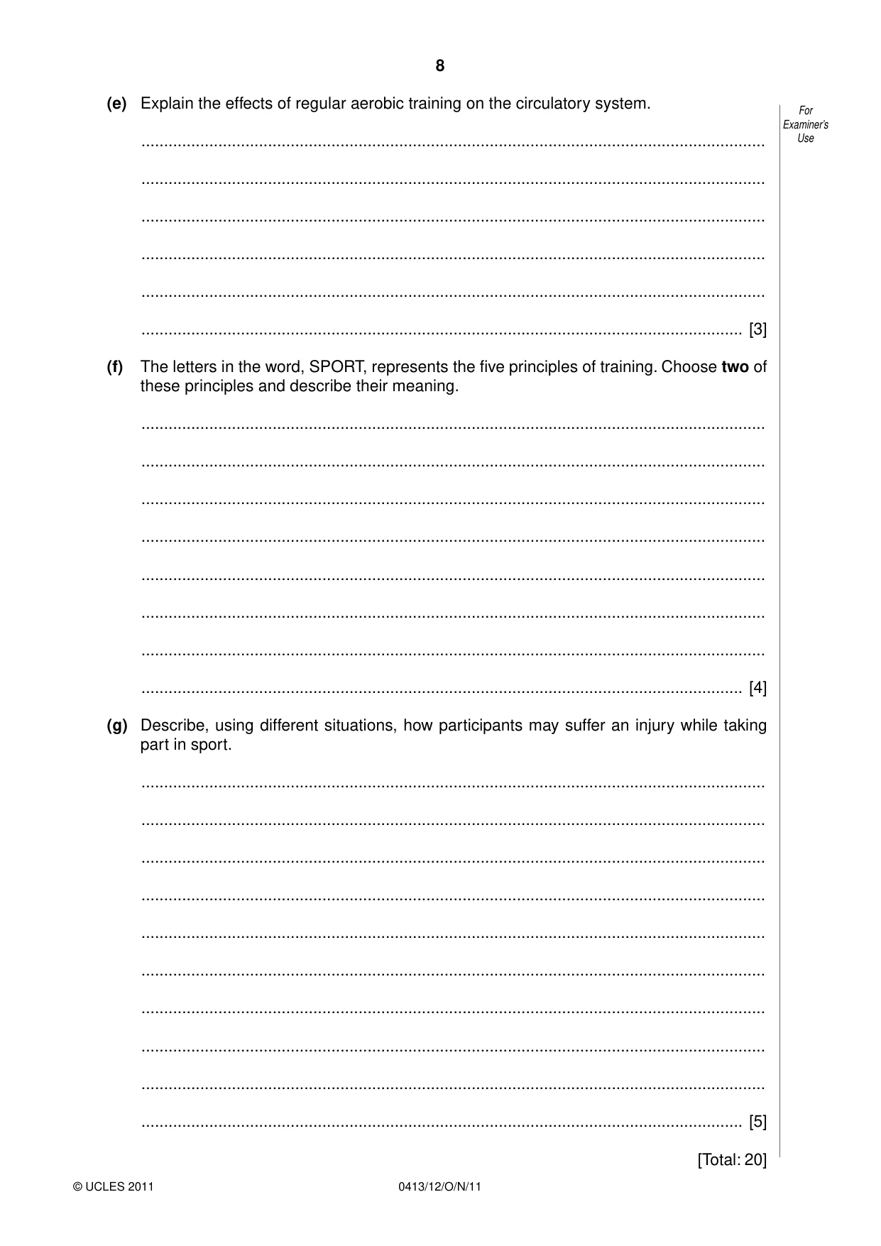Cambridge IGCSE Physical Education 0413 2011 Oct/Nov Paper 1 · Variant 2 question paper, page 8 of 12
