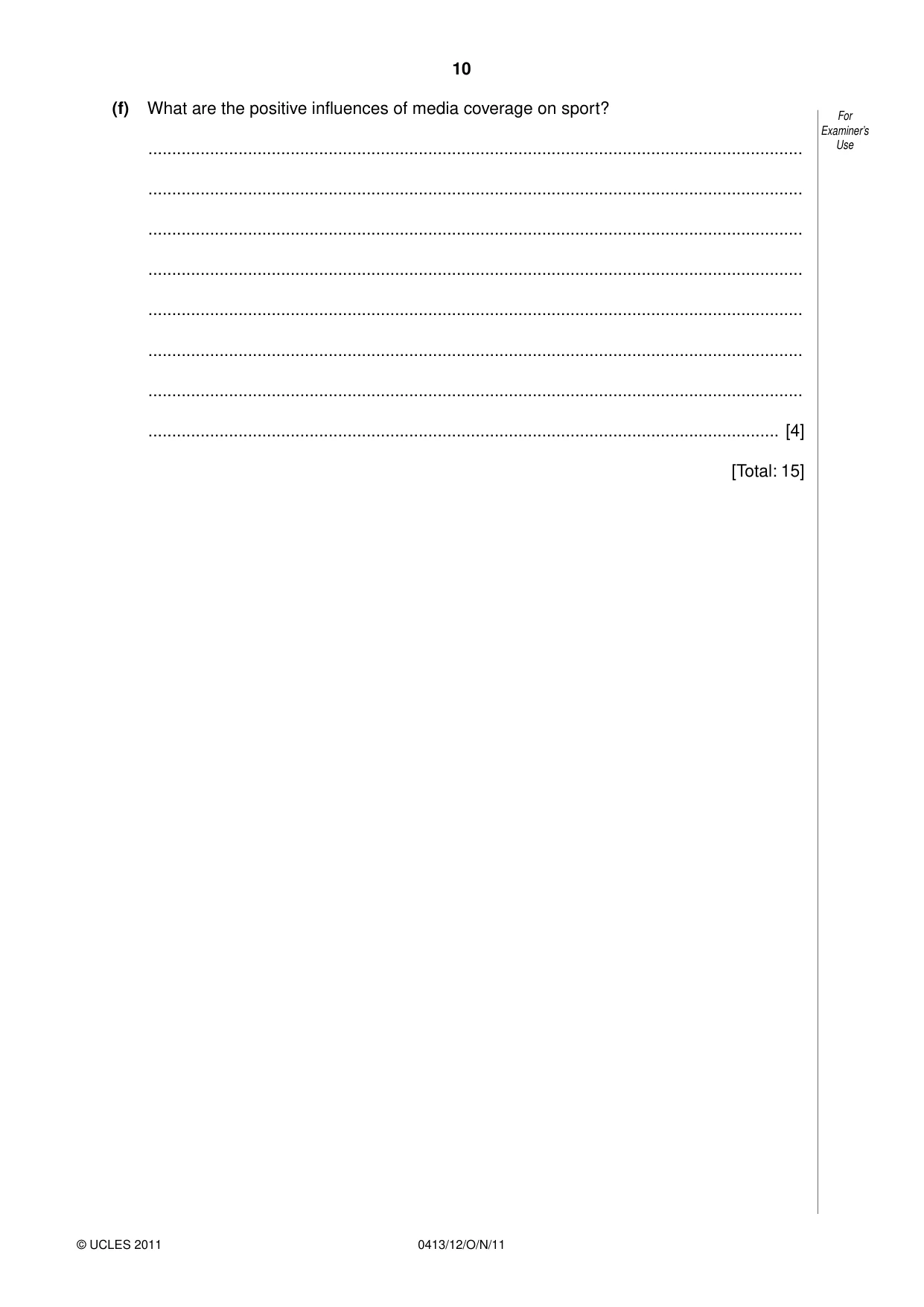 Cambridge IGCSE Physical Education 0413 2011 Oct/Nov Paper 1 · Variant 2 question paper, page 10 of 12