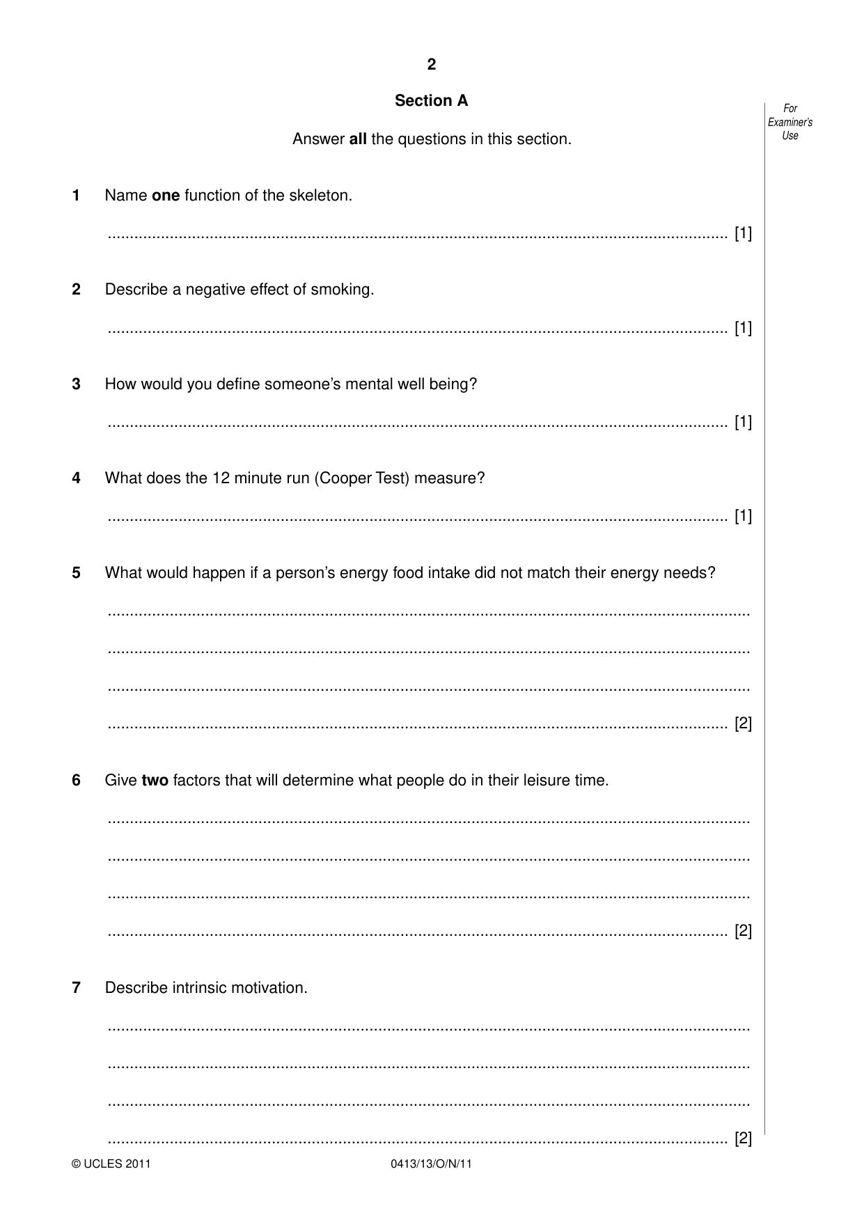 Cambridge IGCSE Physical Education 0413 2011 Oct/Nov Paper 1 · Variant 3 question paper, page 2 of 12