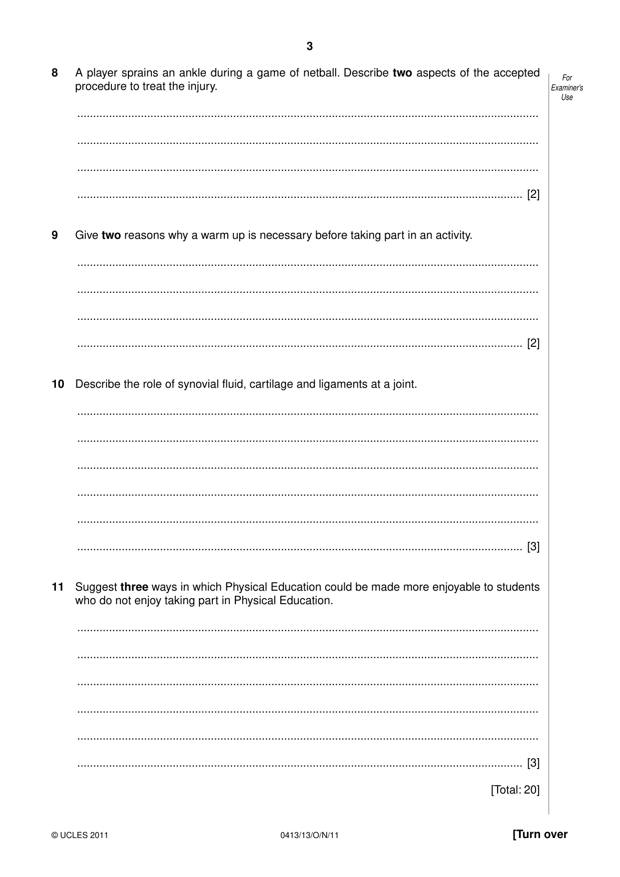 Cambridge IGCSE Physical Education 0413 2011 Oct/Nov Paper 1 · Variant 3 question paper, page 3 of 12