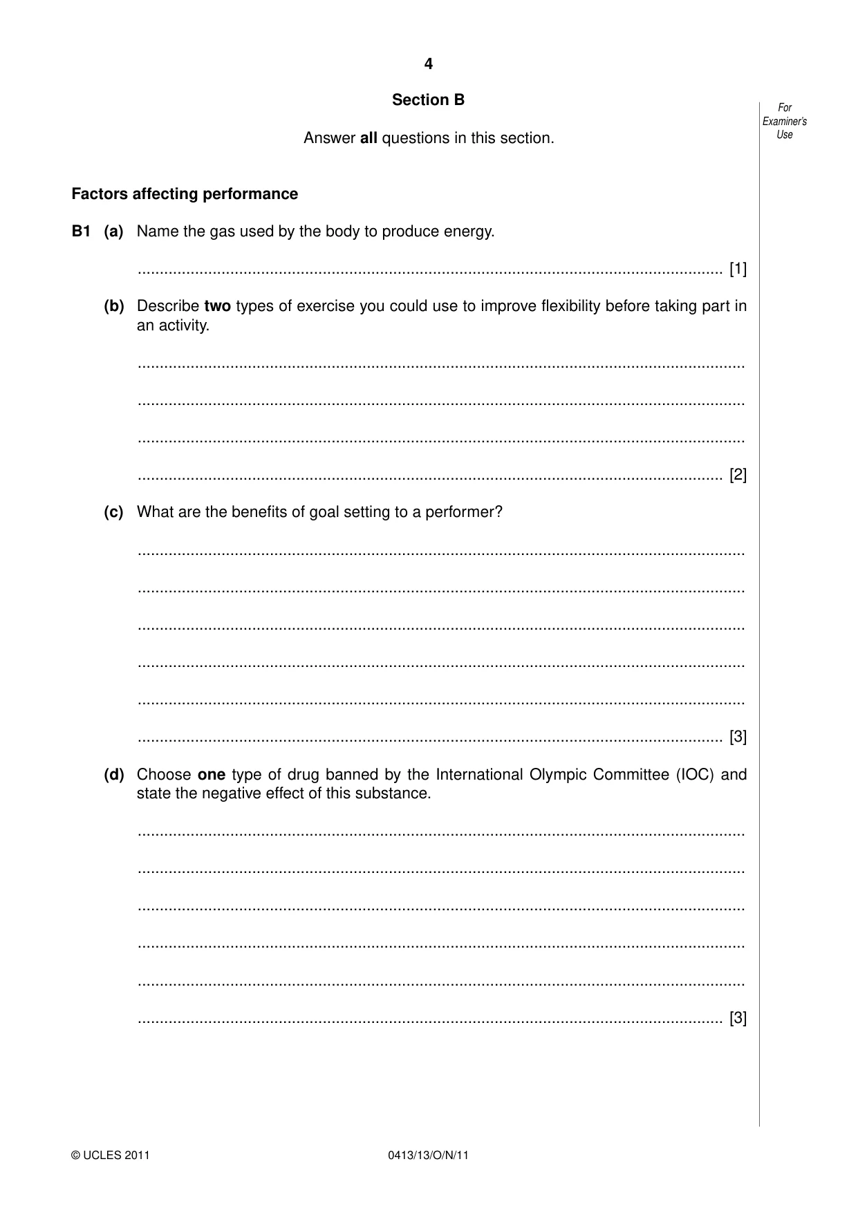 Cambridge IGCSE Physical Education 0413 2011 Oct/Nov Paper 1 · Variant 3 question paper, page 4 of 12