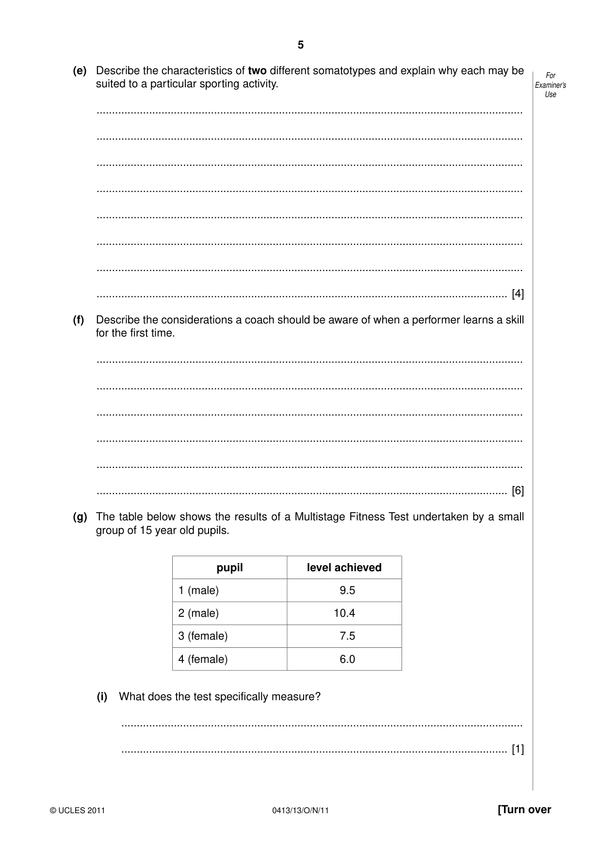 Cambridge IGCSE Physical Education 0413 2011 Oct/Nov Paper 1 · Variant 3 question paper, page 5 of 12