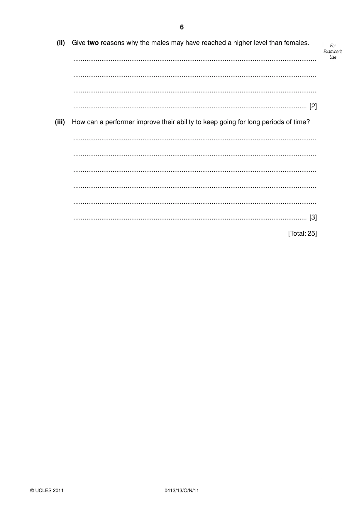Cambridge IGCSE Physical Education 0413 2011 Oct/Nov Paper 1 · Variant 3 question paper, page 6 of 12