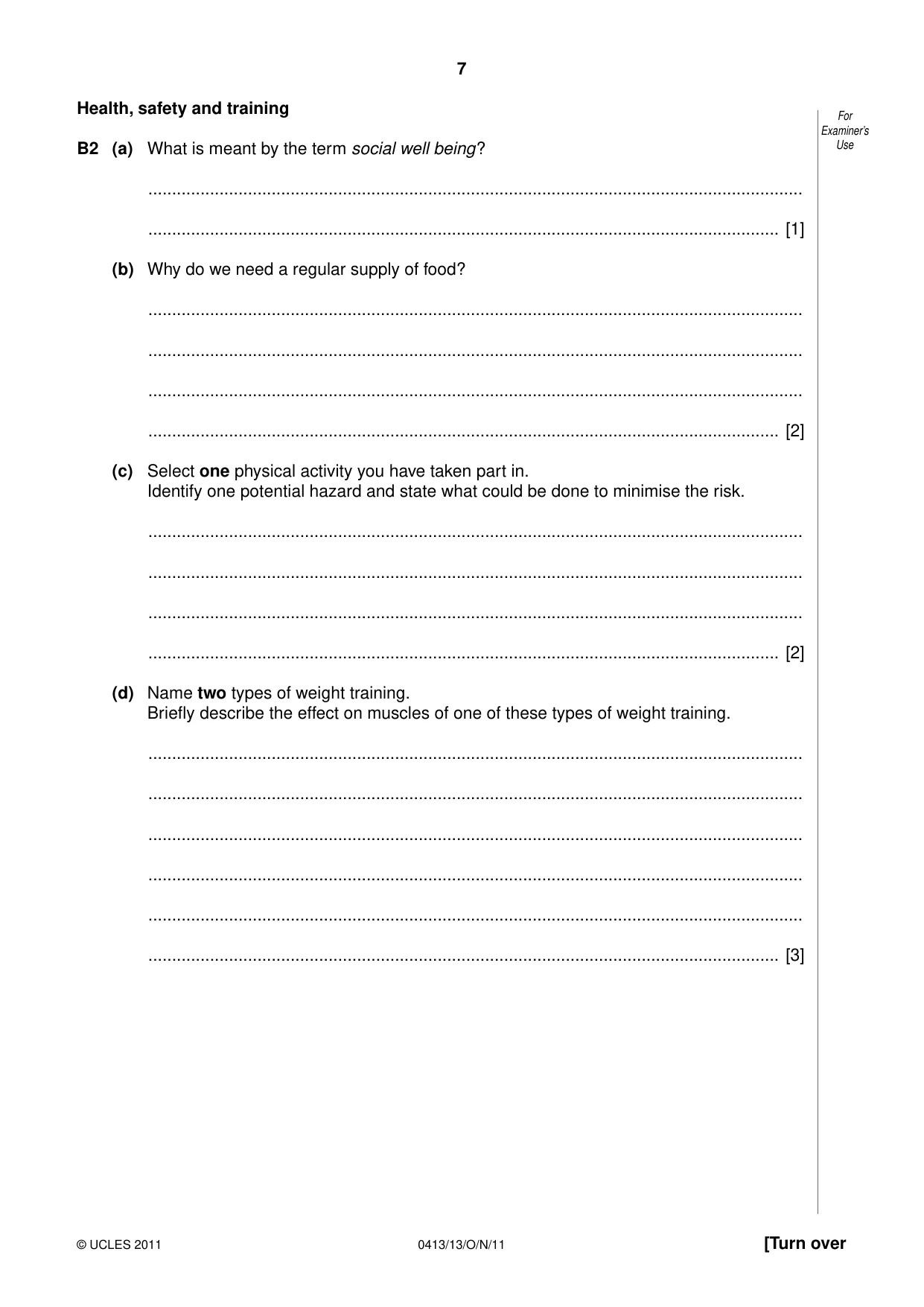 Cambridge IGCSE Physical Education 0413 2011 Oct/Nov Paper 1 · Variant 3 question paper, page 7 of 12