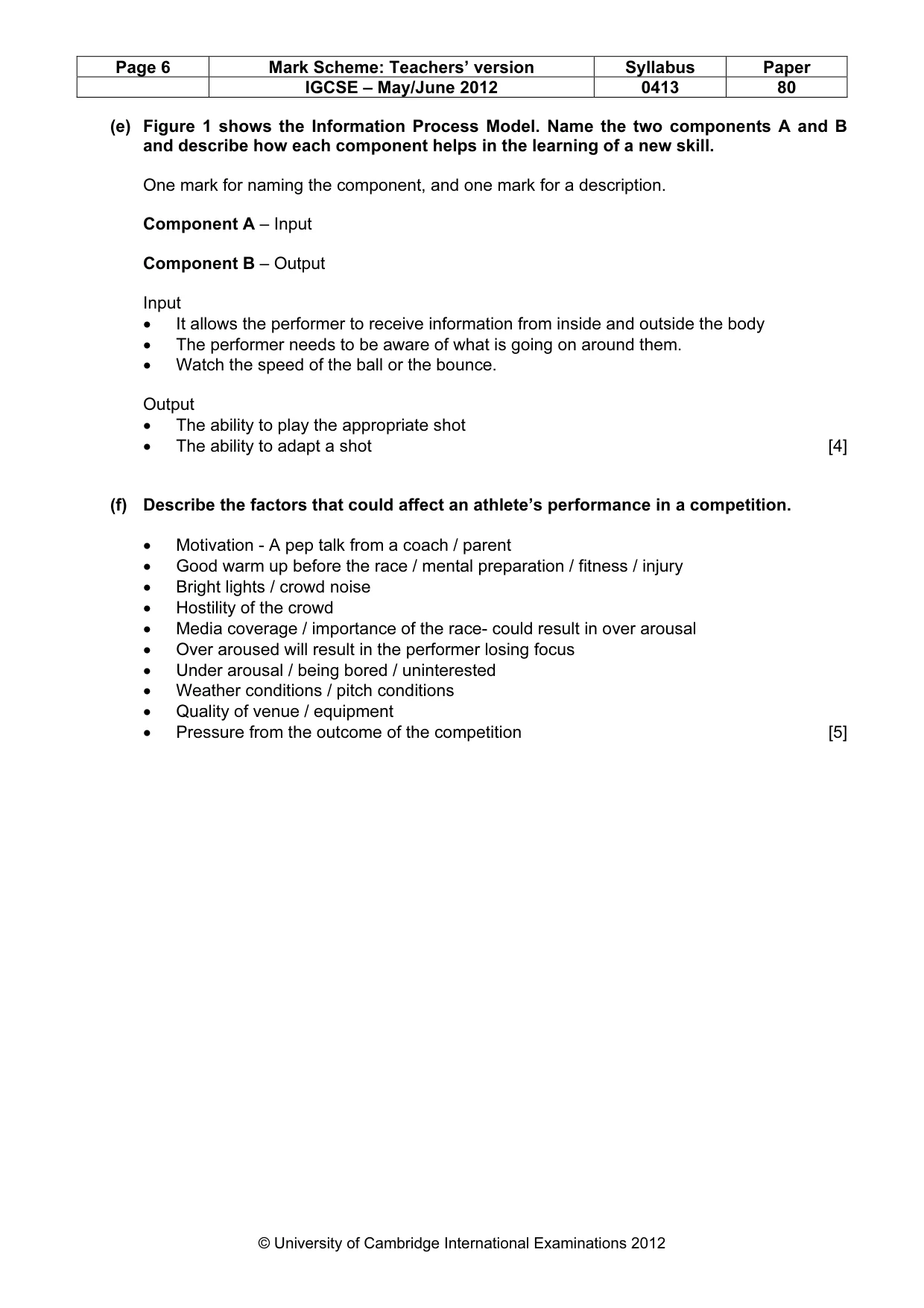 Mark scheme, page 6 of 12