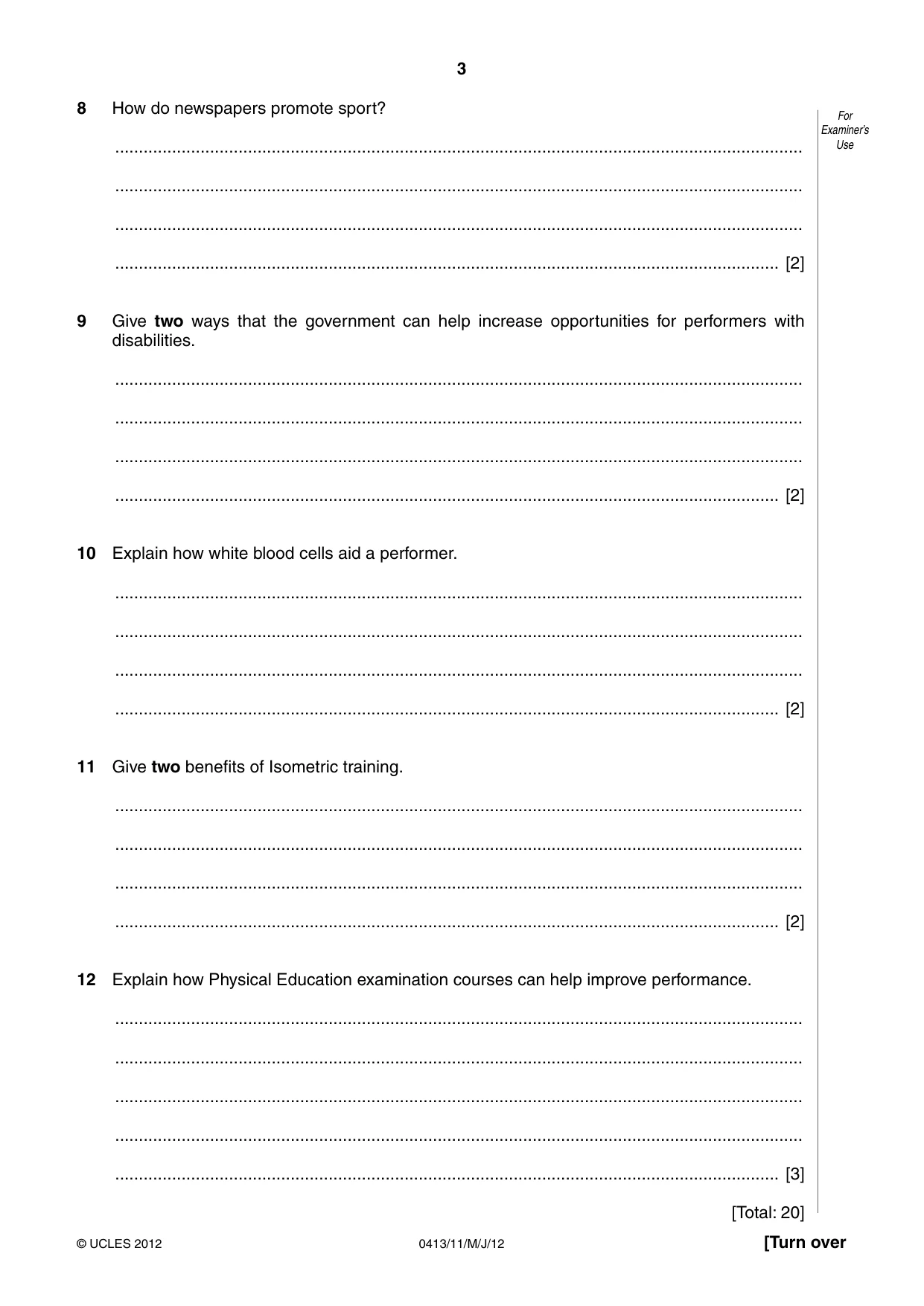 Cambridge IGCSE Physical Education 0413 2012 May/June Paper 1 · Variant 1 question paper, page 3 of 12