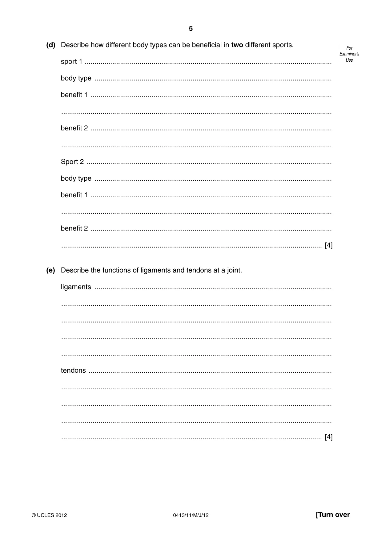 Cambridge IGCSE Physical Education 0413 2012 May/June Paper 1 · Variant 1 question paper, page 5 of 12