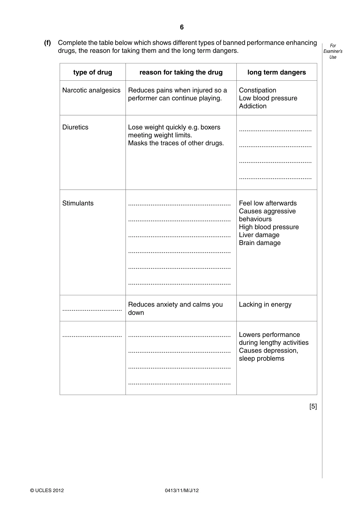 Cambridge IGCSE Physical Education 0413 2012 May/June Paper 1 · Variant 1 question paper, page 6 of 12