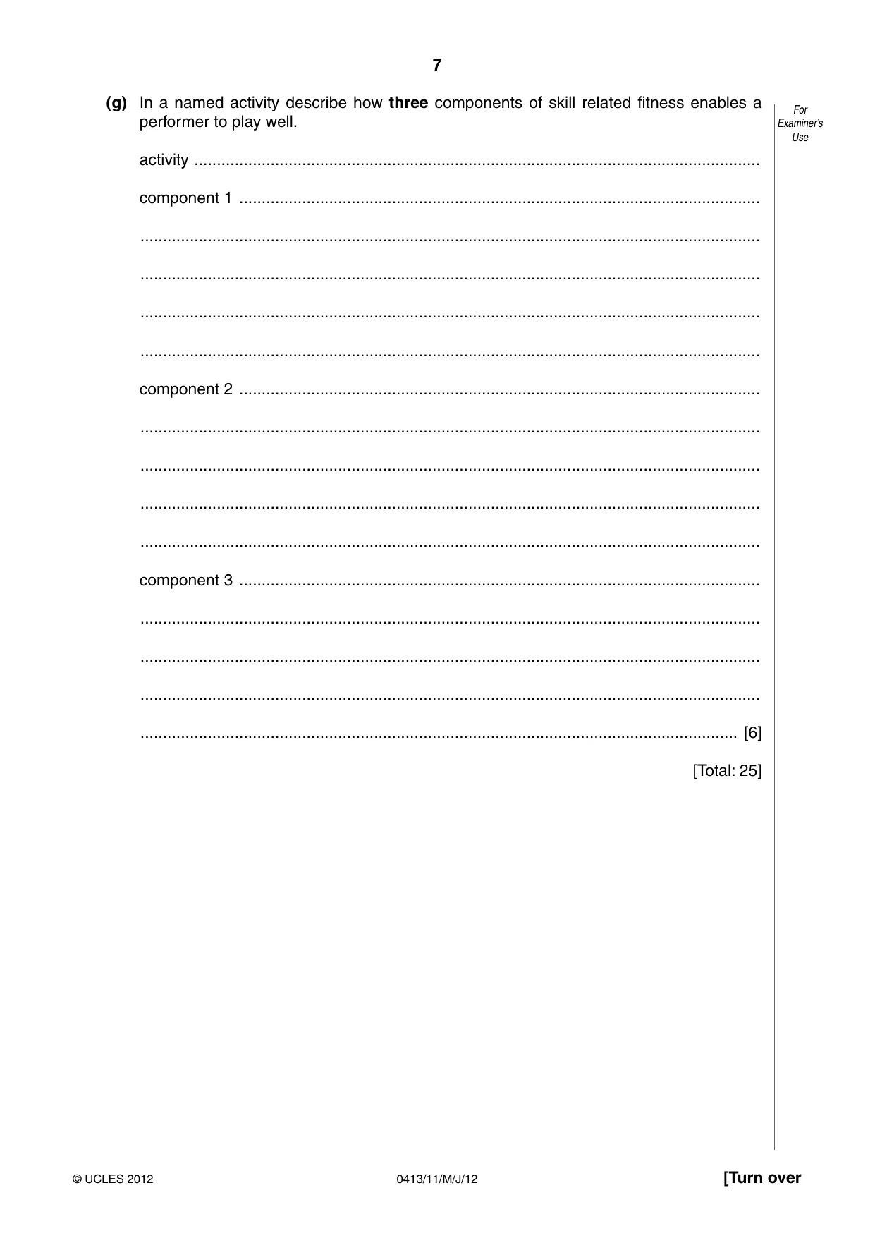 Cambridge IGCSE Physical Education 0413 2012 May/June Paper 1 · Variant 1 question paper, page 7 of 12
