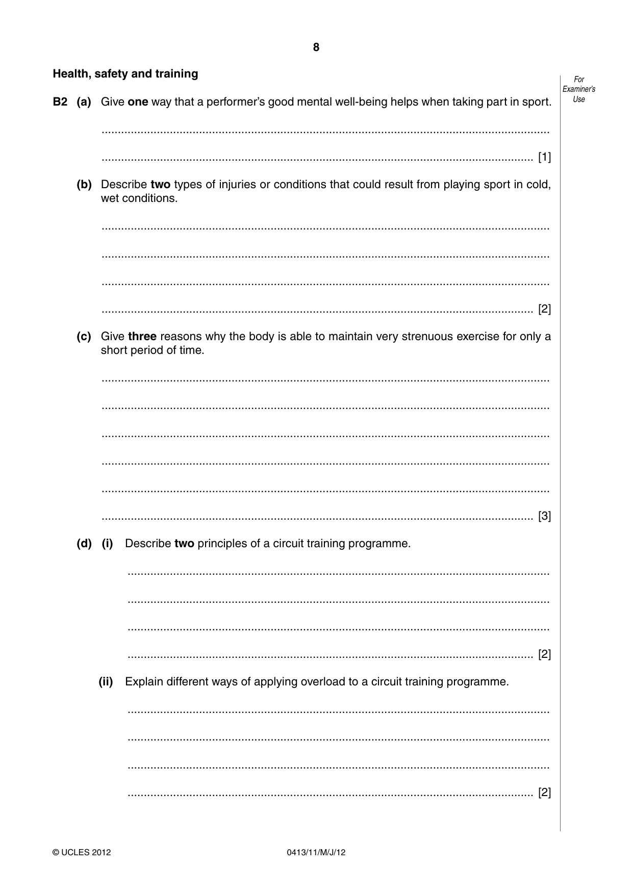 Cambridge IGCSE Physical Education 0413 2012 May/June Paper 1 · Variant 1 question paper, page 8 of 12