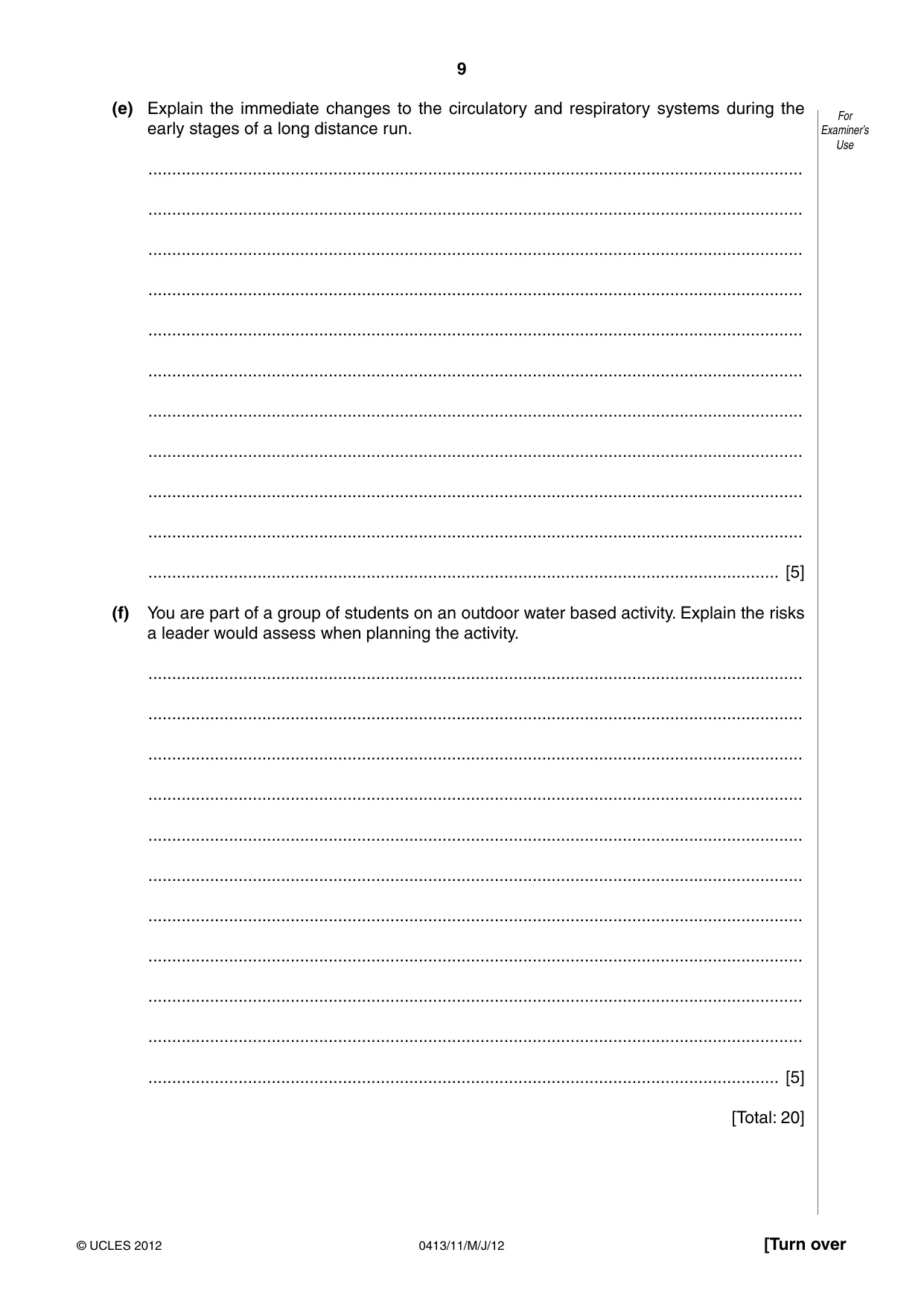 Cambridge IGCSE Physical Education 0413 2012 May/June Paper 1 · Variant 1 question paper, page 9 of 12