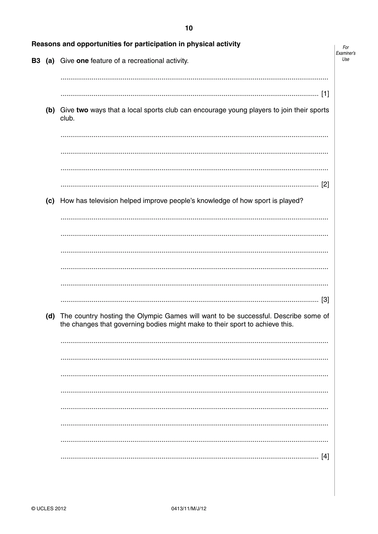 Cambridge IGCSE Physical Education 0413 2012 May/June Paper 1 · Variant 1 question paper, page 10 of 12