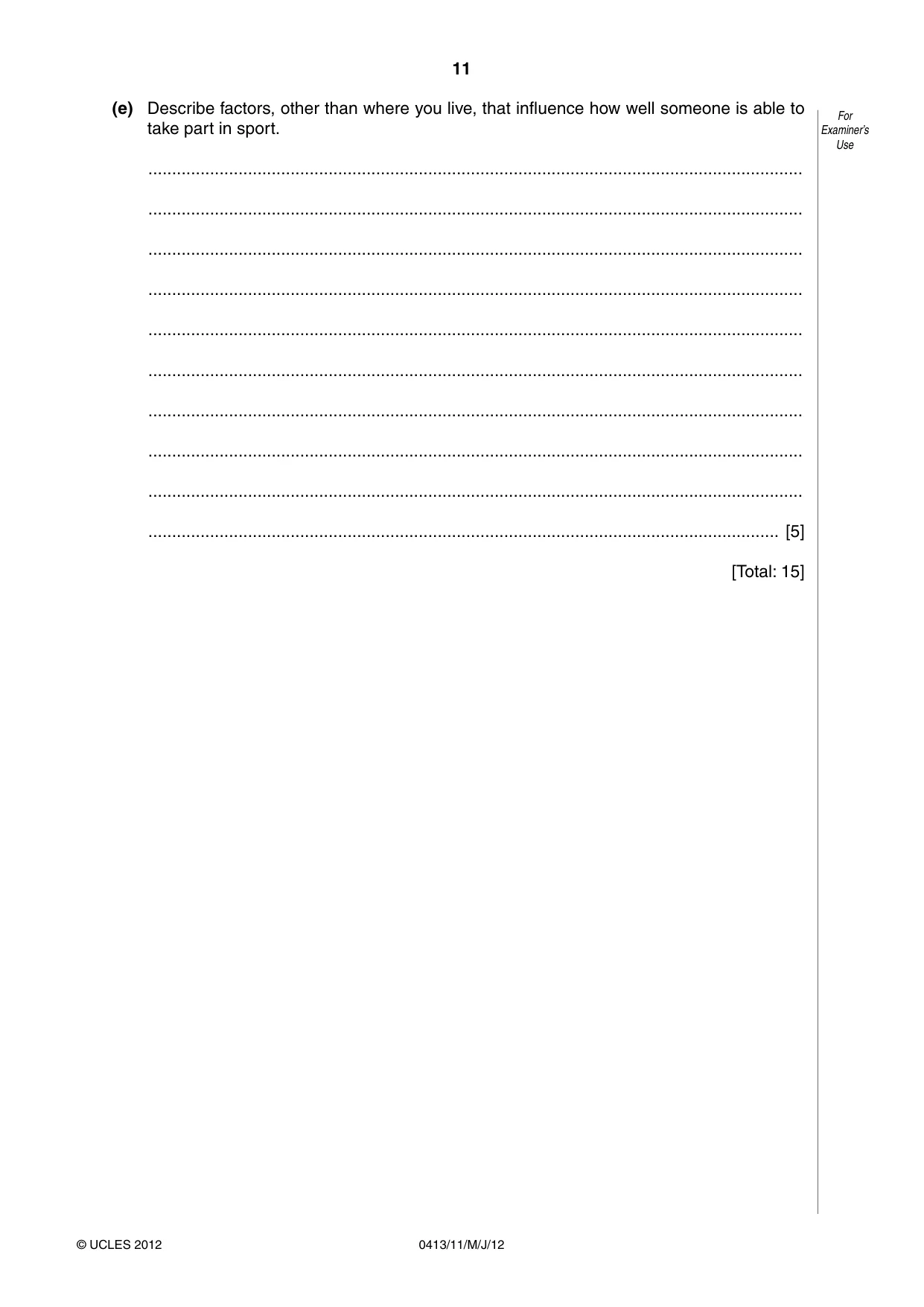 Cambridge IGCSE Physical Education 0413 2012 May/June Paper 1 · Variant 1 question paper, page 11 of 12