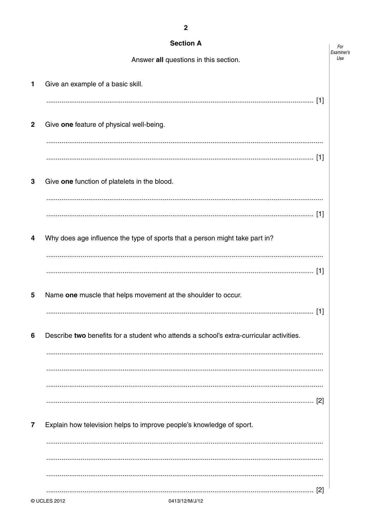 Cambridge IGCSE Physical Education 0413 2012 May/June Paper 1 · Variant 2 question paper, page 2 of 12