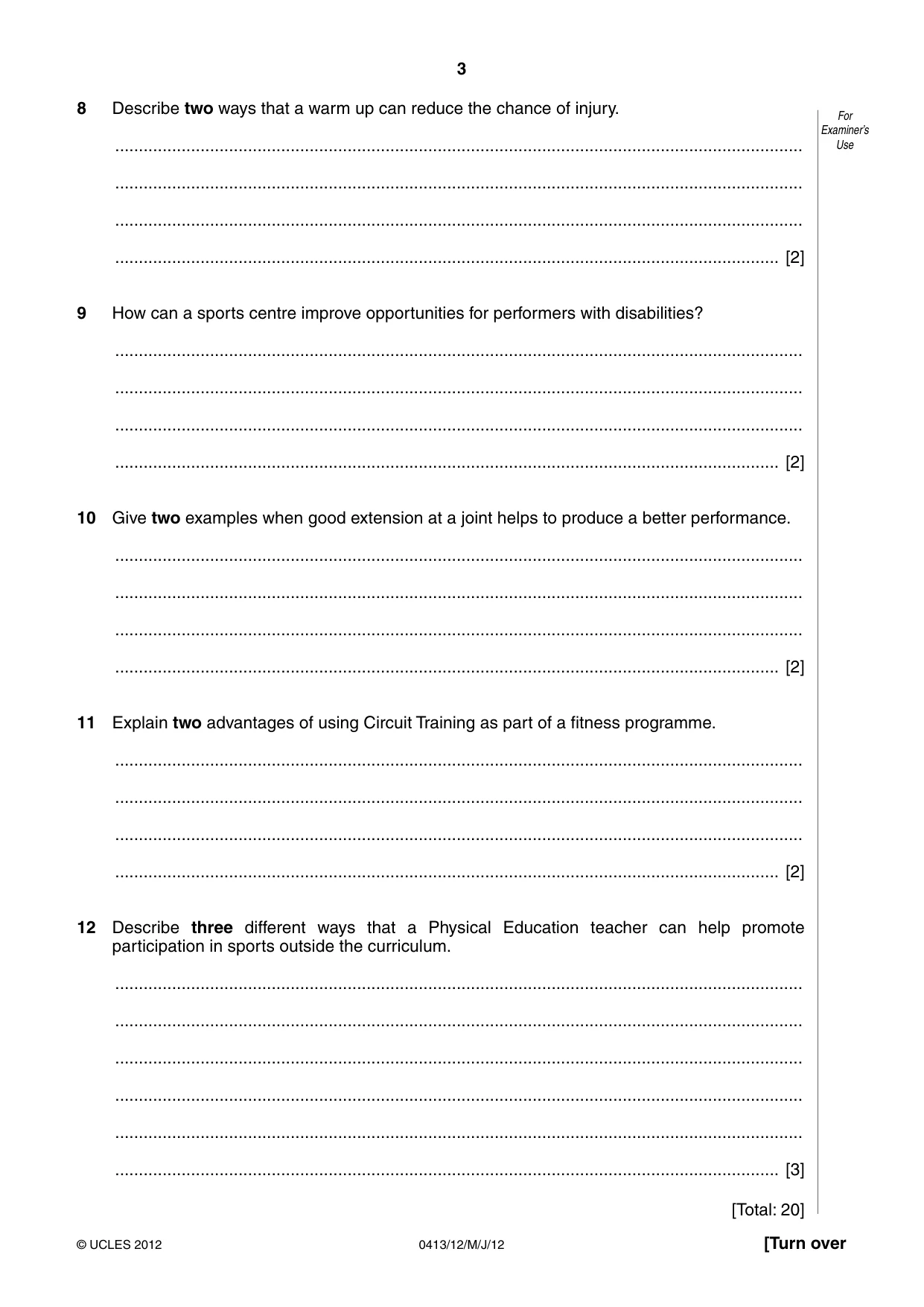 Cambridge IGCSE Physical Education 0413 2012 May/June Paper 1 · Variant 2 question paper, page 3 of 12